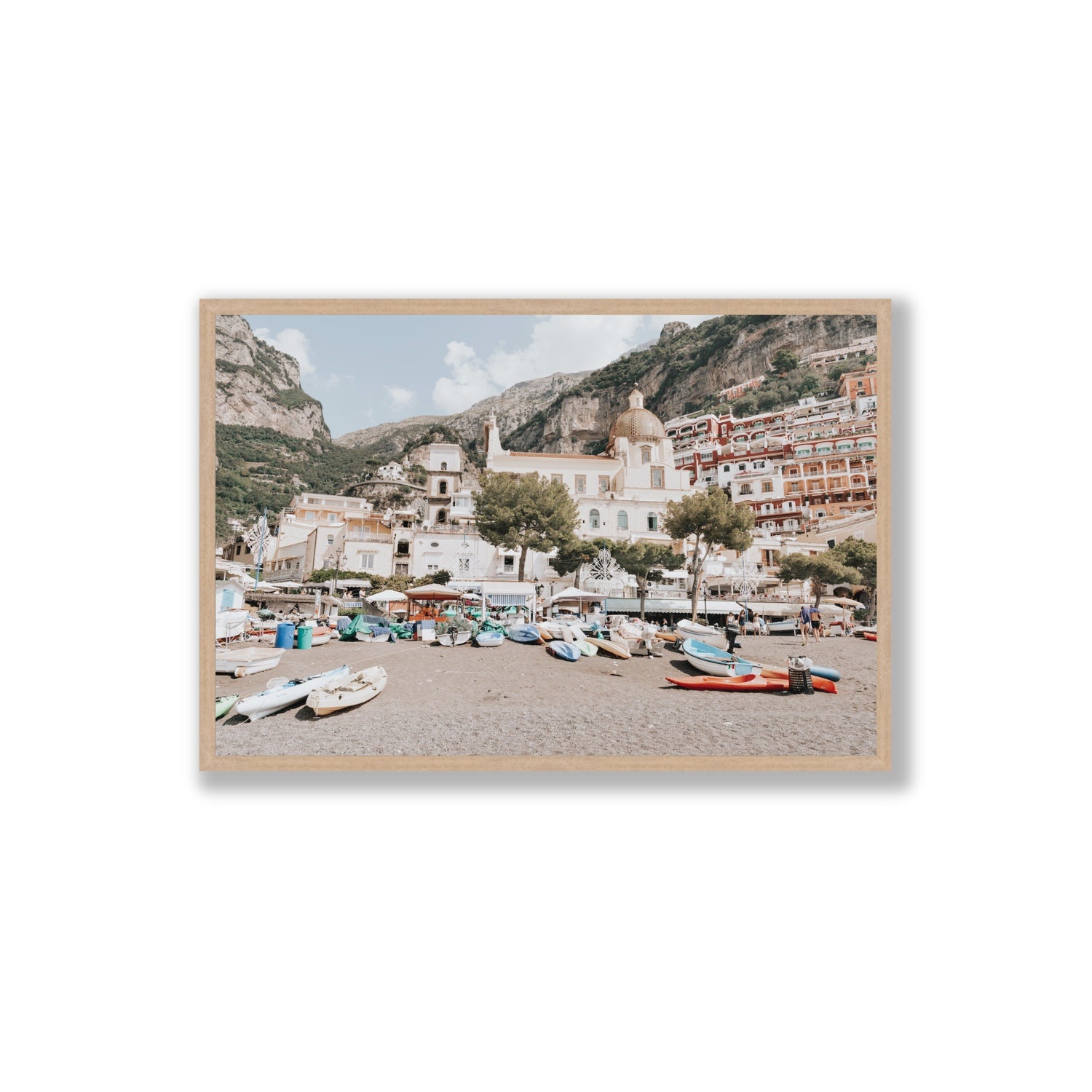 Pastel Paradise fine art print, Positano, Italy, Extra Large, Natural Oak Frame · Full Bleed, Fine Art Print