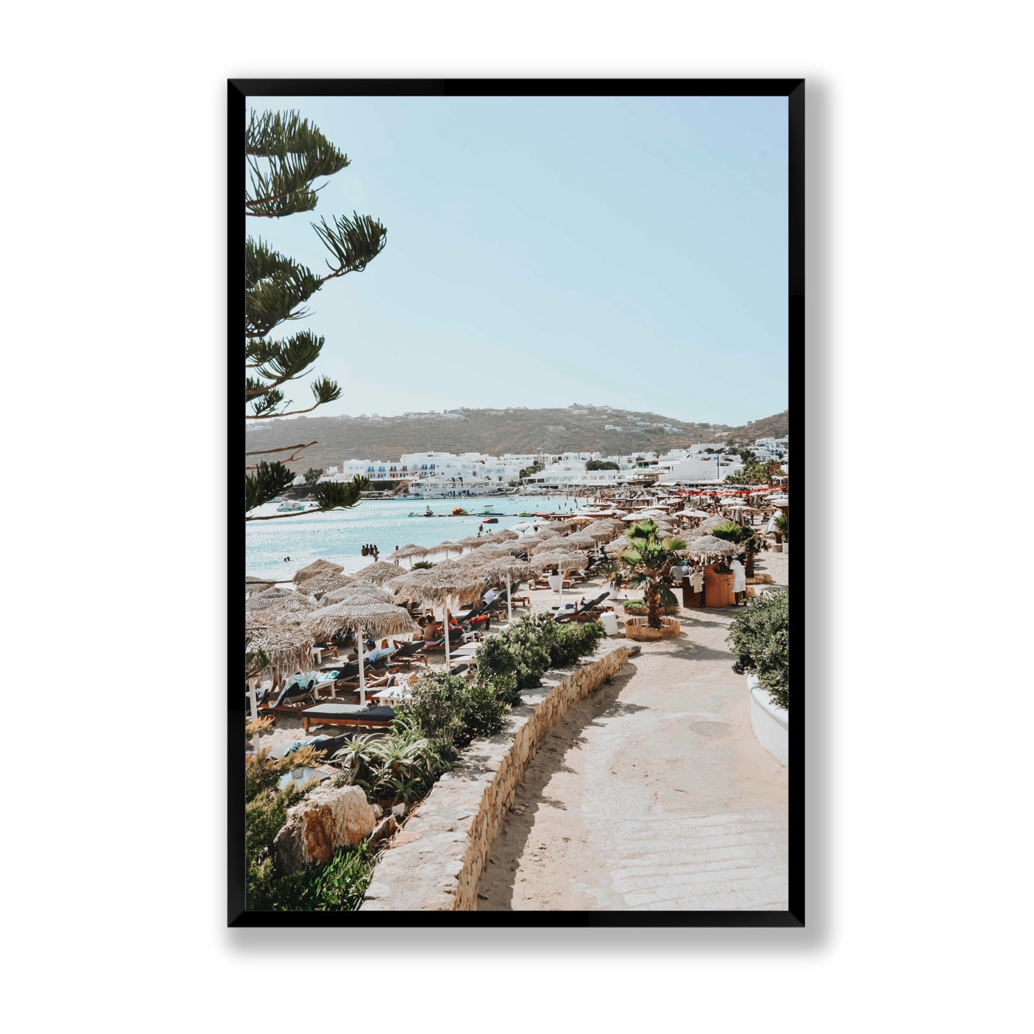 All Roads Lead To The Beach Mykonos Greek island wall art Statement full-bleed fine art print in black frame
