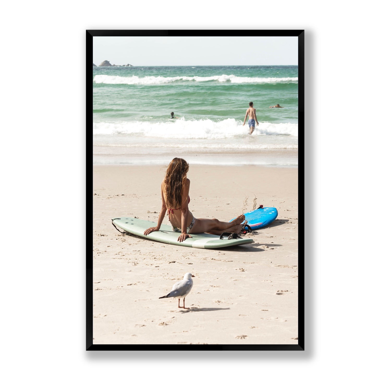 Carissa Byron Bay Surf coastal wall art Statement full-bleed fine art print in black frame