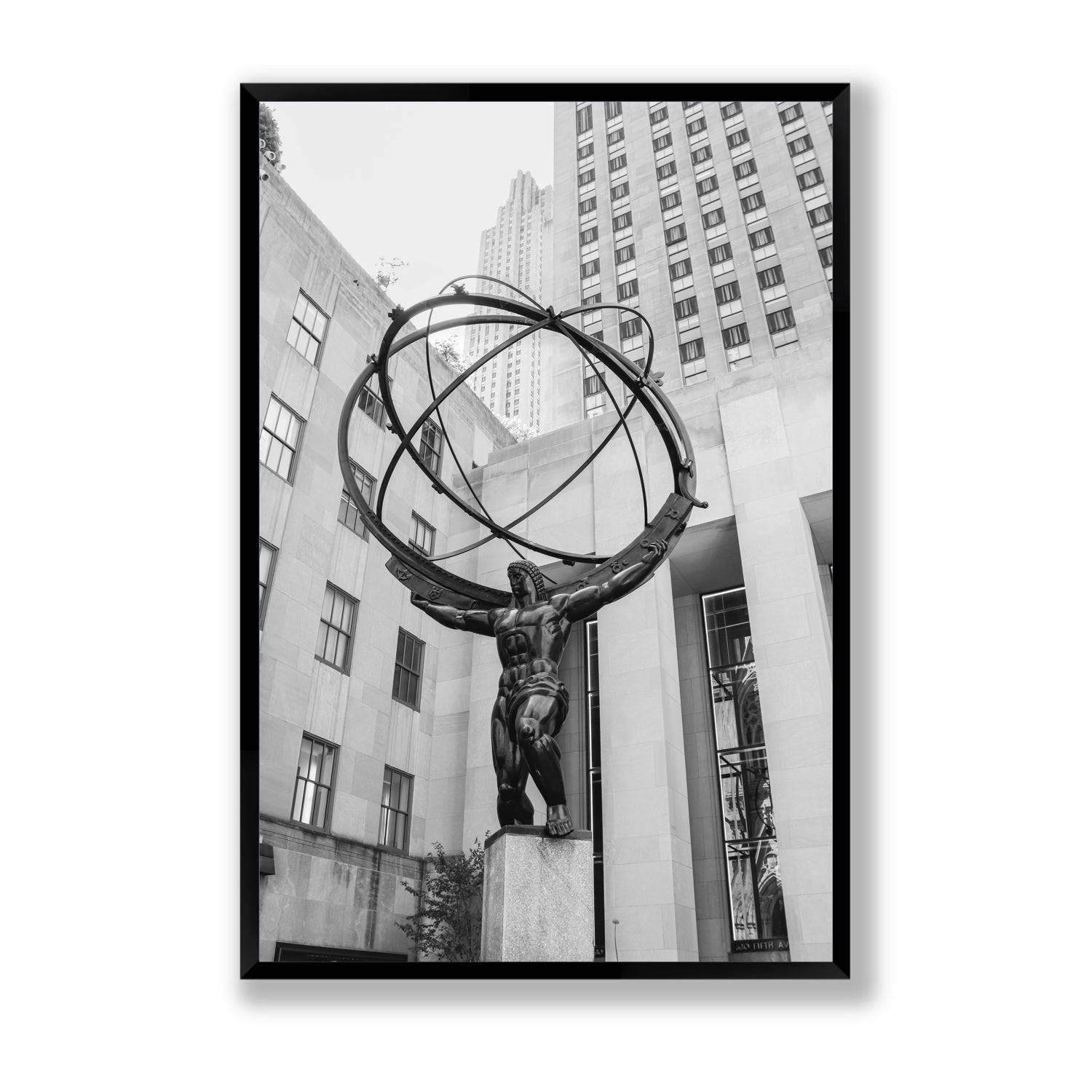 Atlas Ascends New York NYC Black & White wall art Statement full-bleed fine art print in black frame