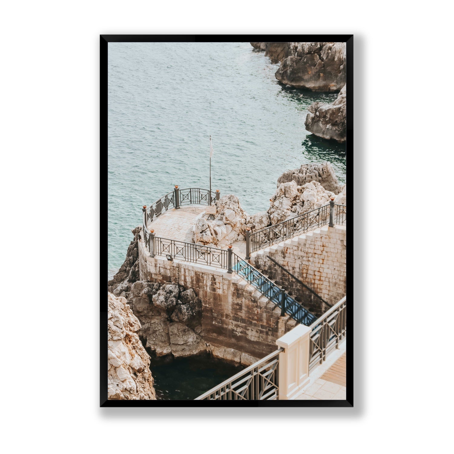 Tidal Staircase Puglia coastal Italian wall art Statement full-bleed fine art print in black frame