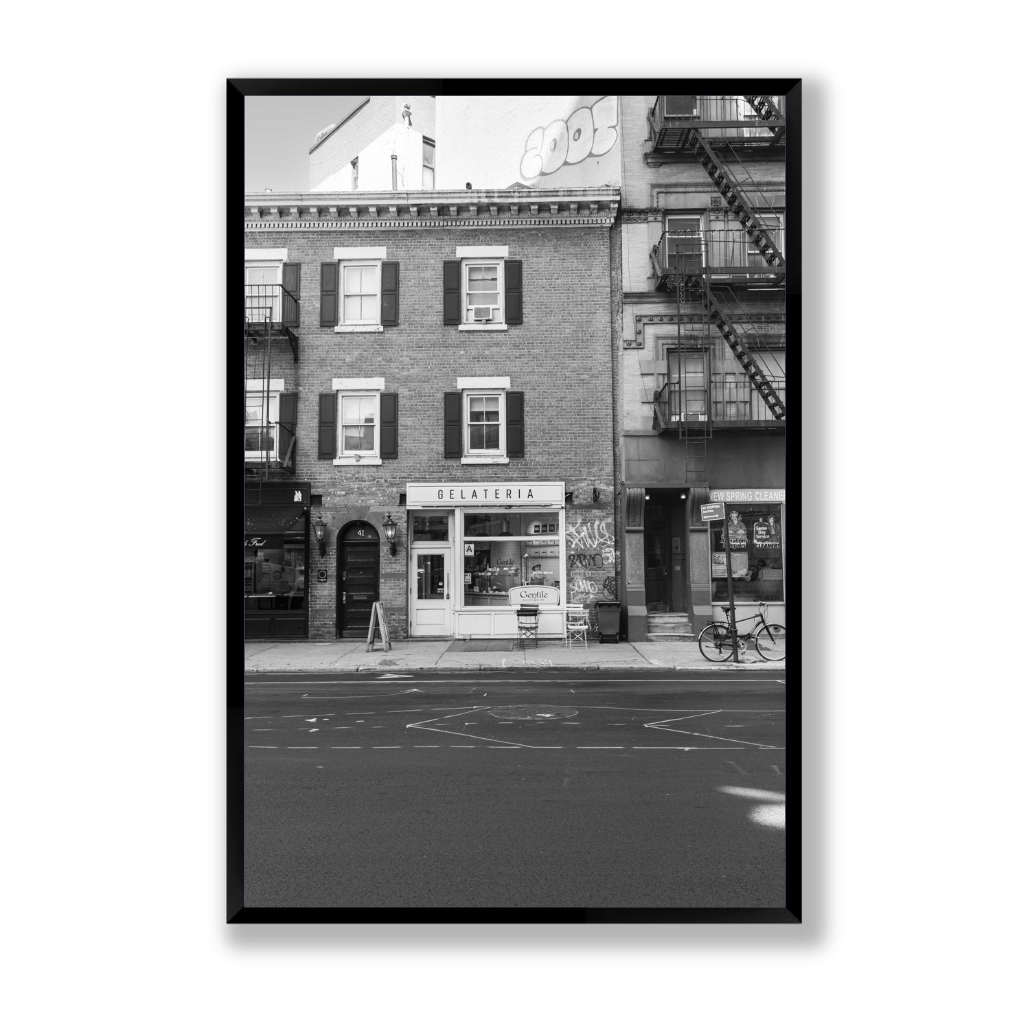 Gelateria New York NYC Black & White wall art Statement full-bleed fine art print in black frame