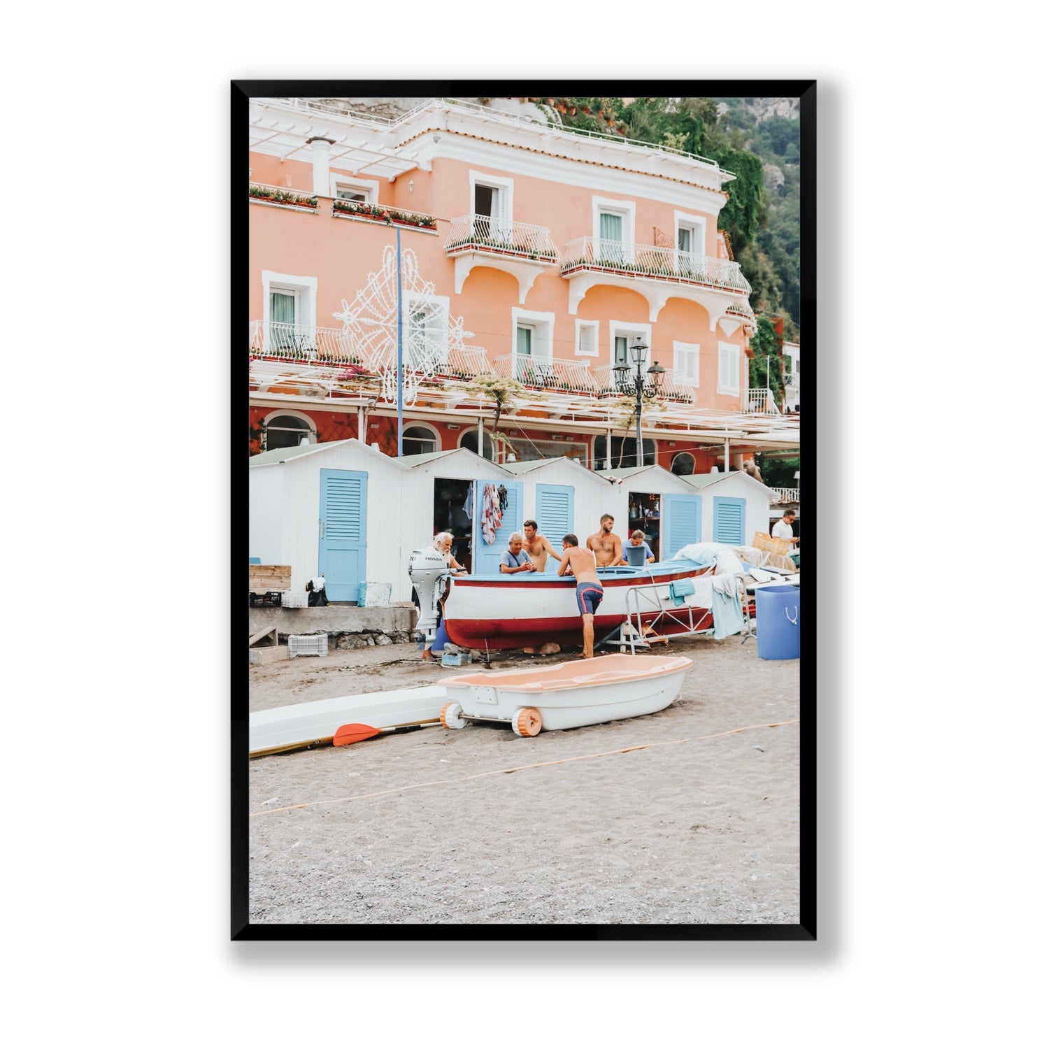 La Riunione della Mattina fine art print, Positano, Italy, Statement, Black Frame · Full Bleed, Fine Art Print