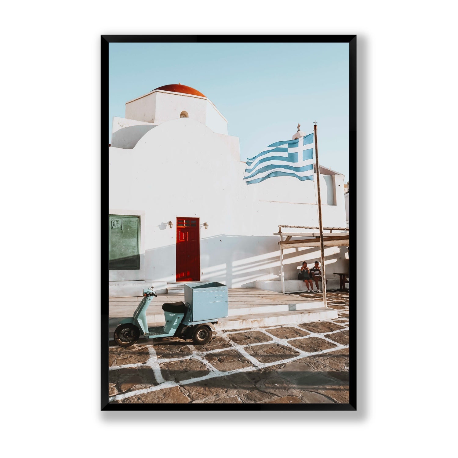 Mykonos Postcard fine art print, Mykonos, Greece, Statement, Black Frame · Full Bleed, Fine Art Print