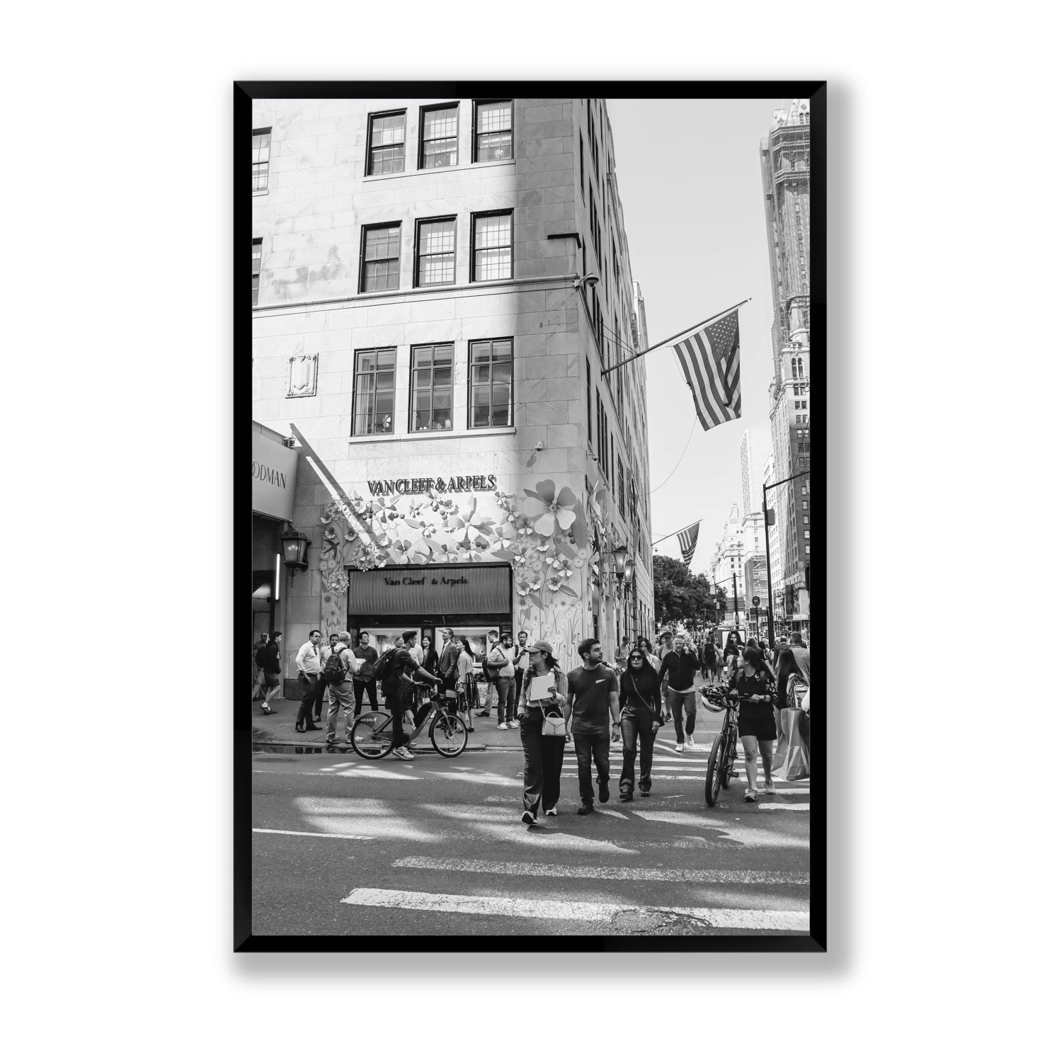 Sidewalk Shuffle New York NYC Black & White wall art Statement full-bleed fine art print in black frame