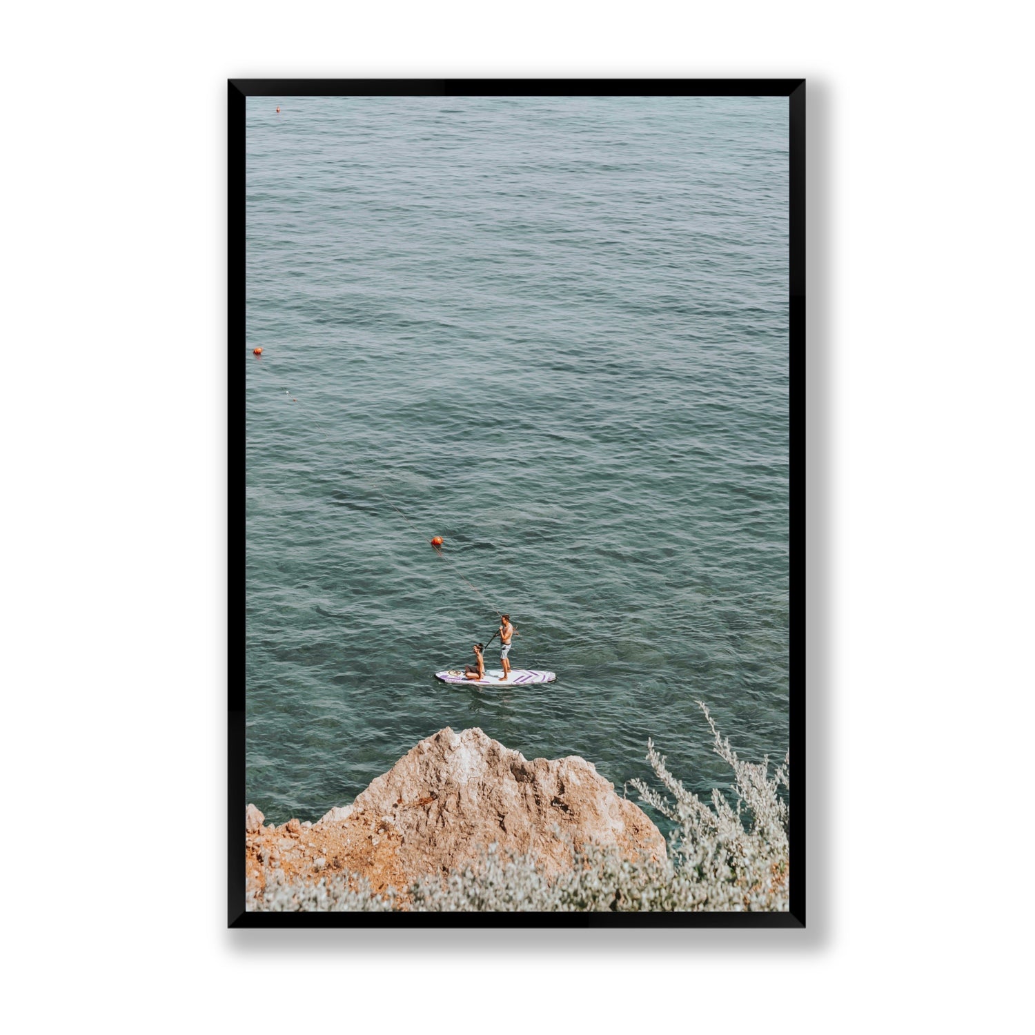 Into The Vibe Without Getting Wet Tuscany coastal wall art Statement full-bleed fine art print in black frame