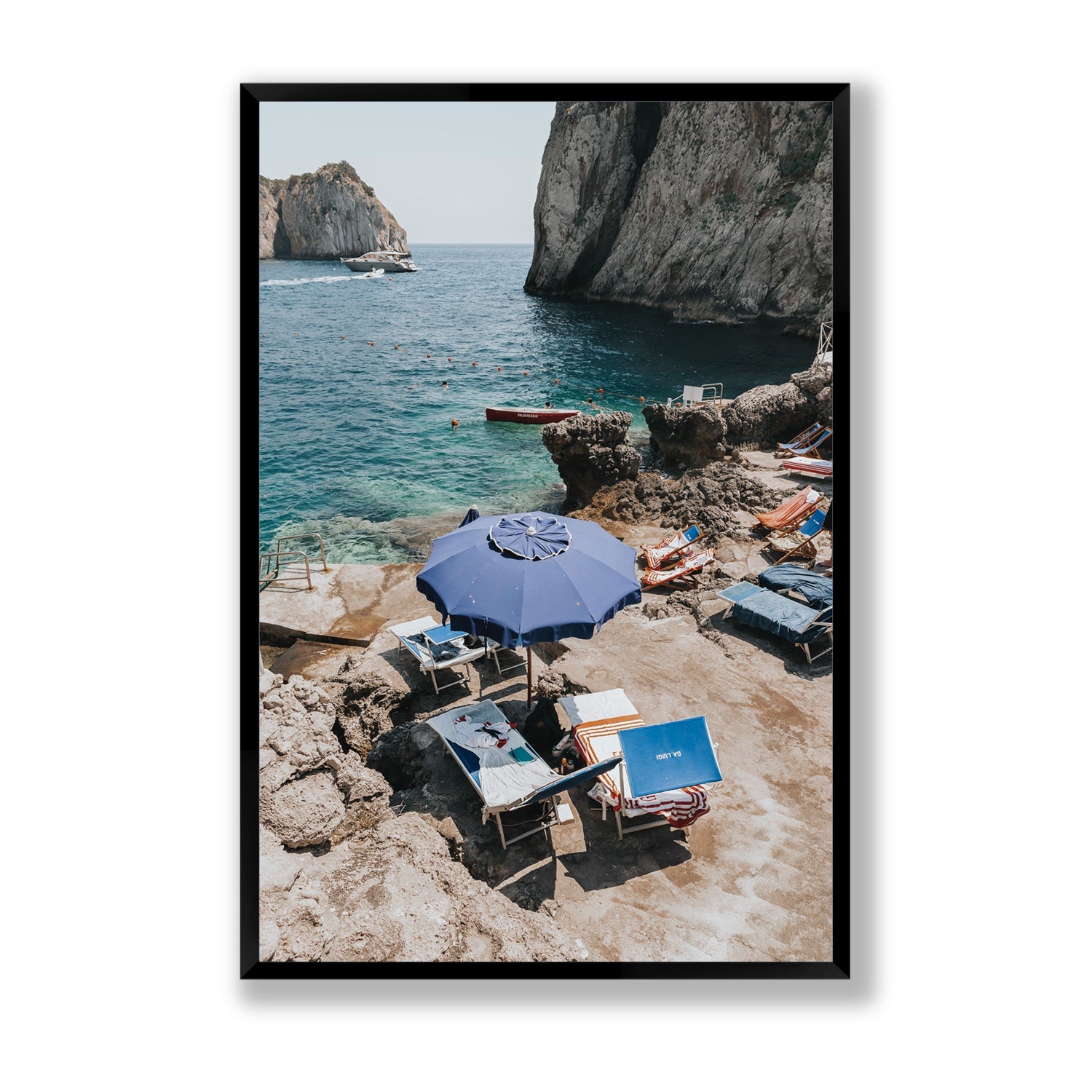 Lonely Loungers fine art print, Capri, Italy, Statement, Black Frame · Full Bleed, Fine Art Print