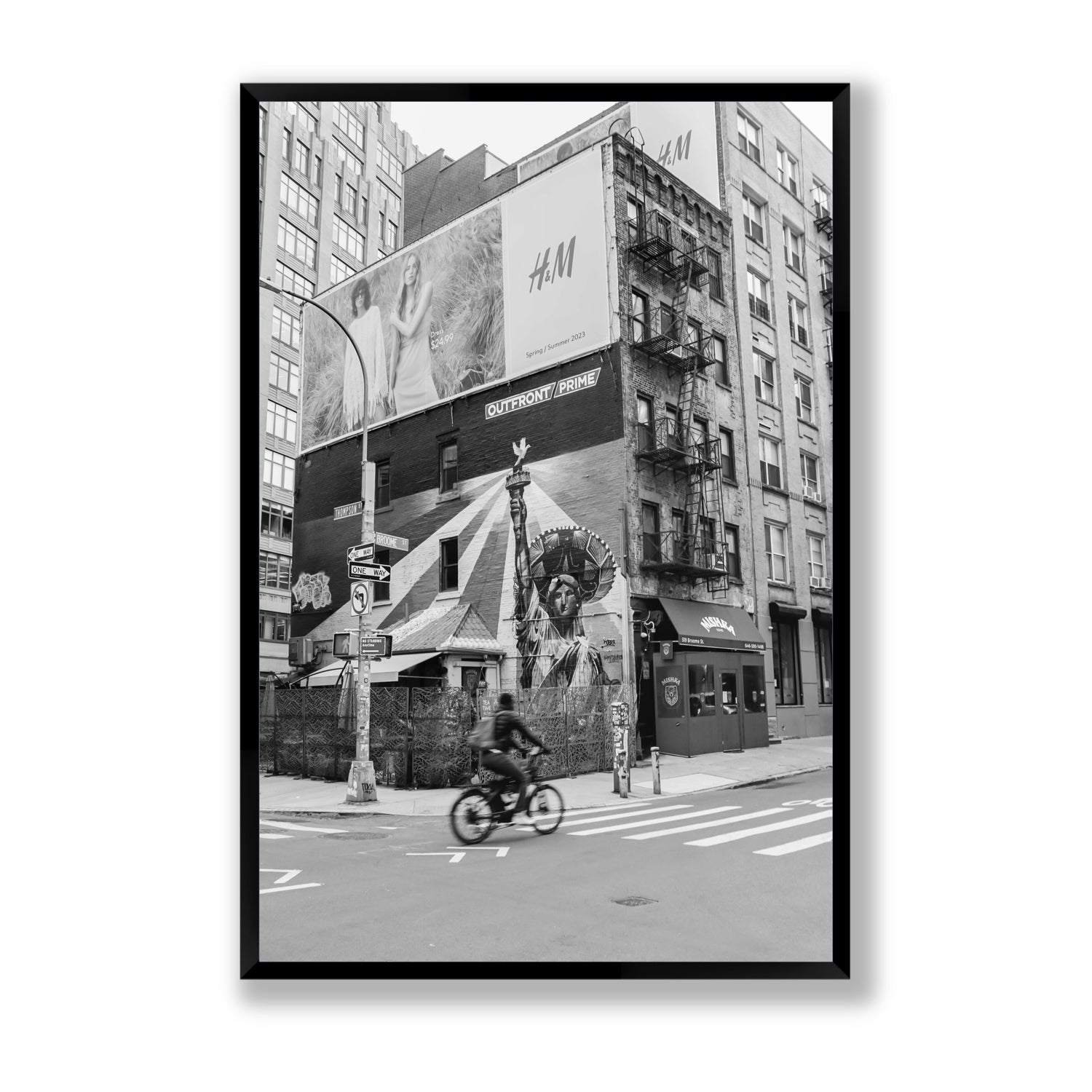Shadows Of Liberty New York NYC Black & White wall art Statement full-bleed fine art print in black frame