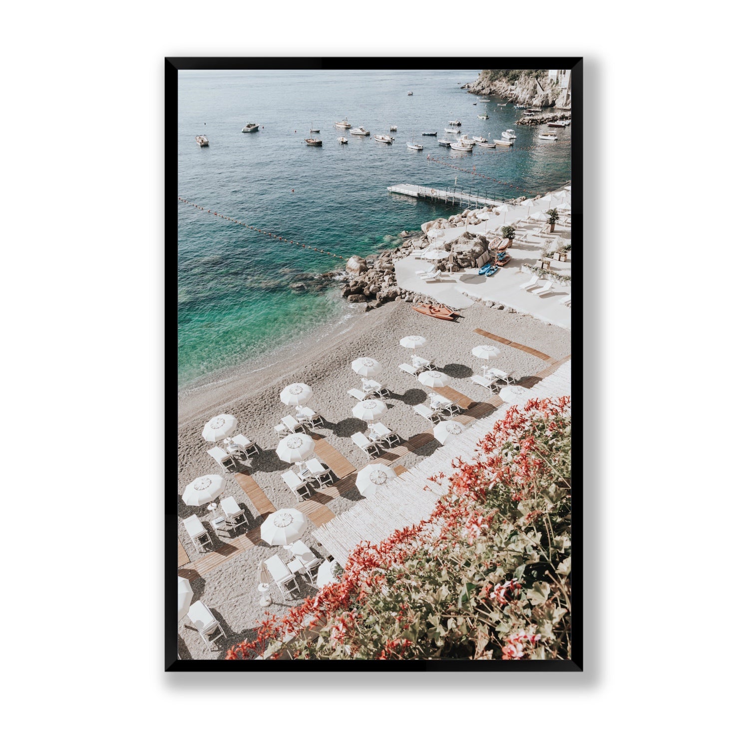 Tranquil Oasis Amalfi coastal wall art Statement full-bleed fine art print in black frame