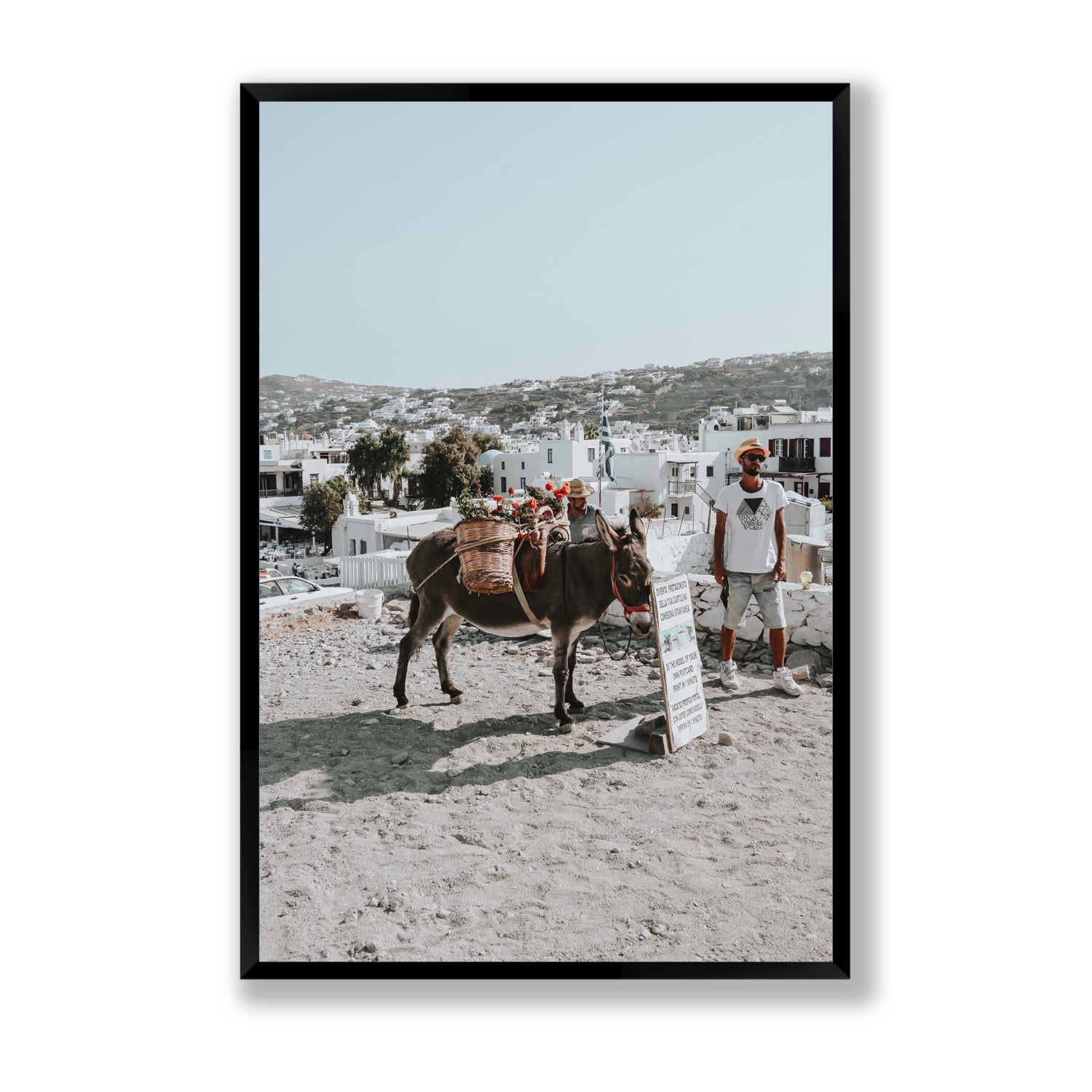 Let The Journey Begin Mykonos Greek island wall art Statement full-bleed fine art print in black frame