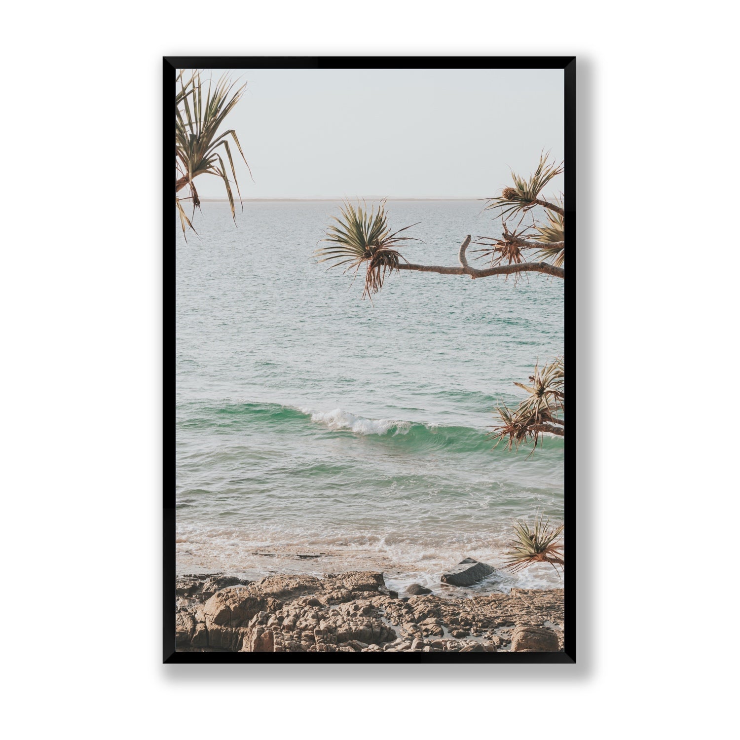 Good Vibrations fine art print, Noosa, Australia, coastal scenes artwork, Statement, Black Frame · Full Bleed, Fine Art Print
