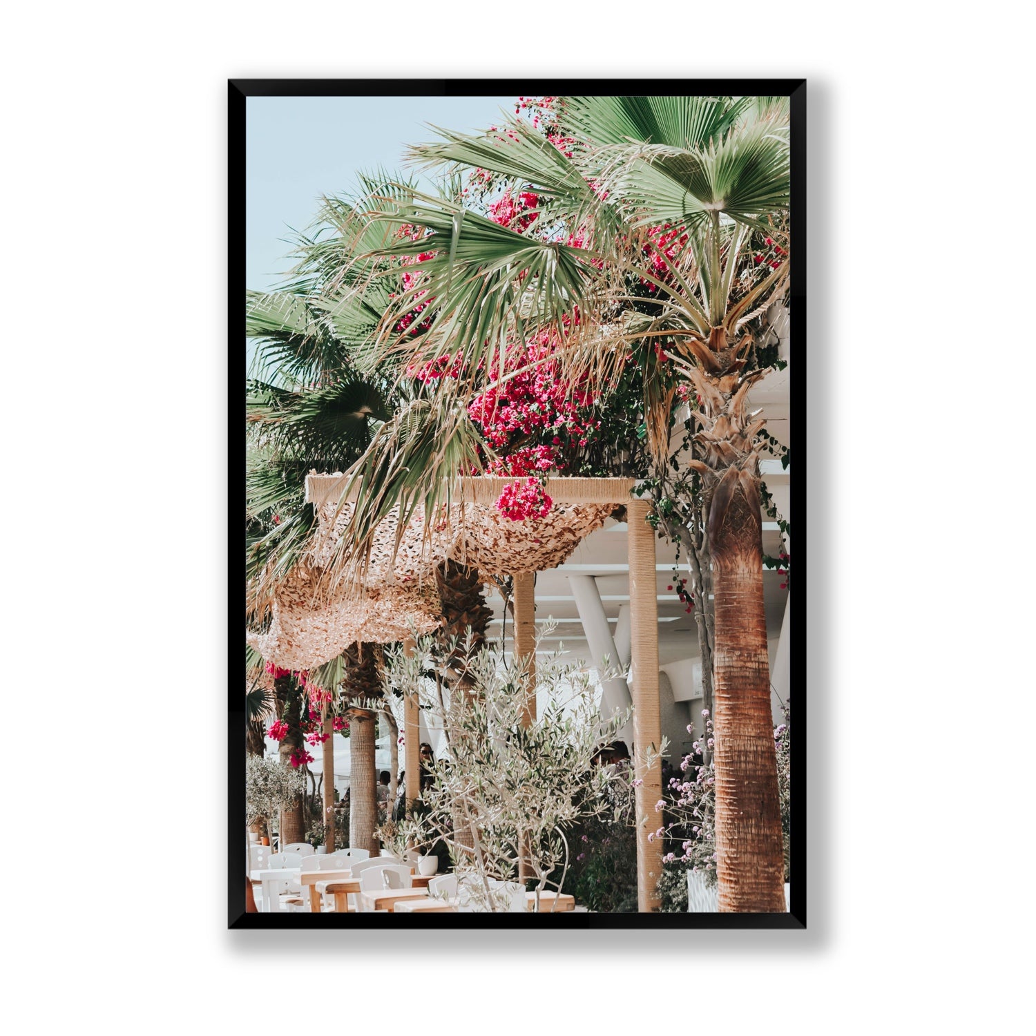 Palm Trees Mykonos Greek island wall art Statement full-bleed fine art print in black frame
