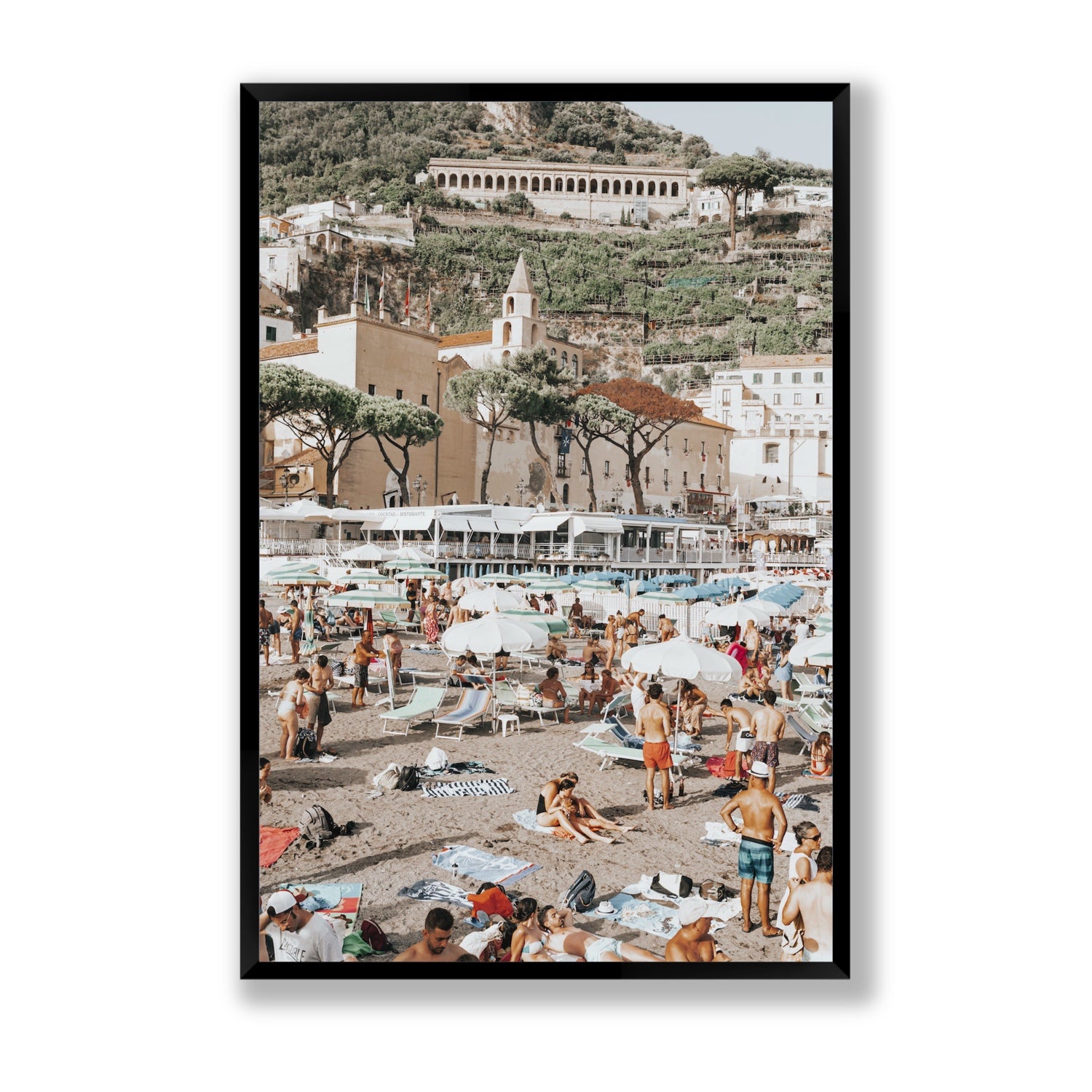 Festa In Spiaggia Amalfi coastal wall art Statement full-bleed fine art print in black frame