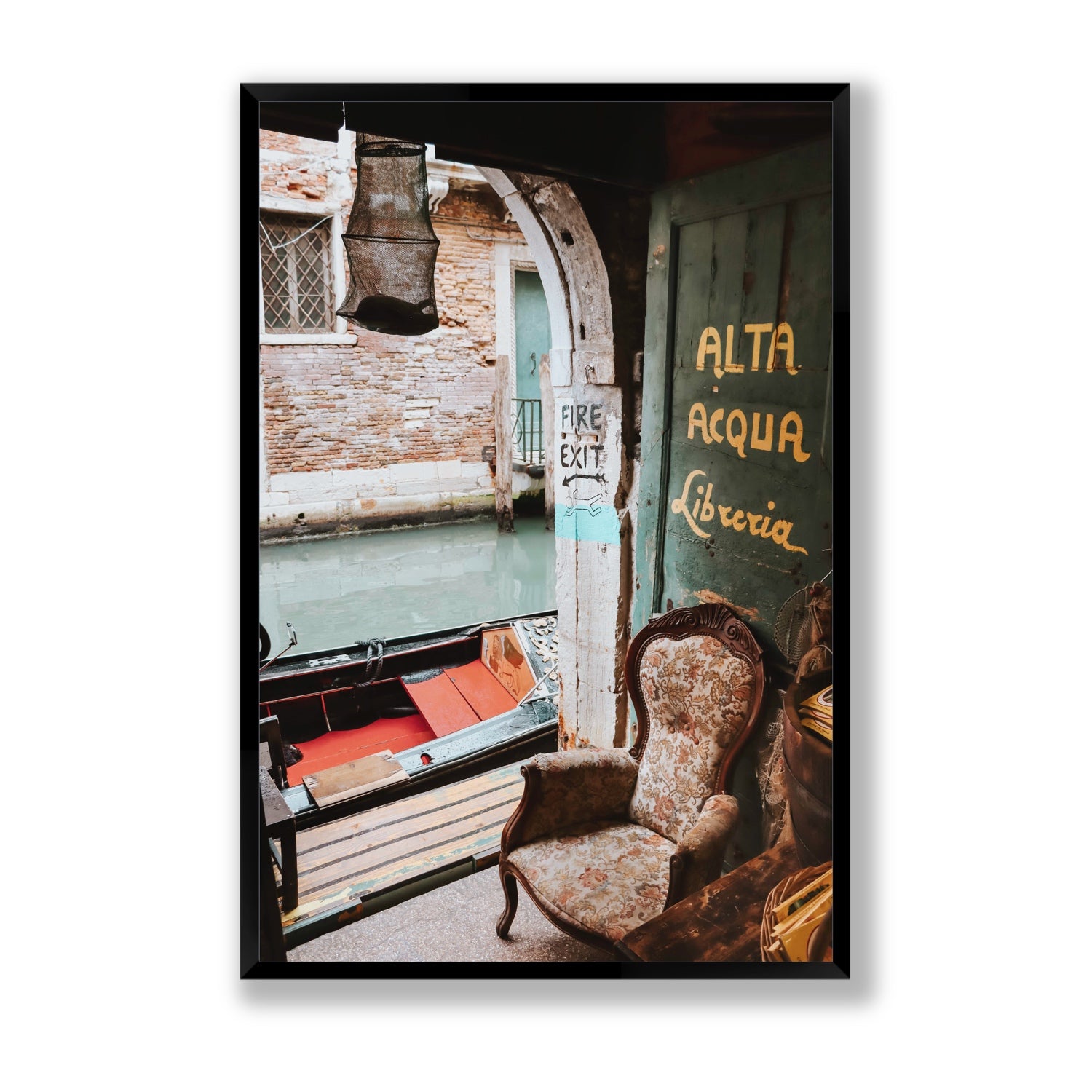 Alta Acqua Venice Bookstore wall art Statement full-bleed fine art print in black frame