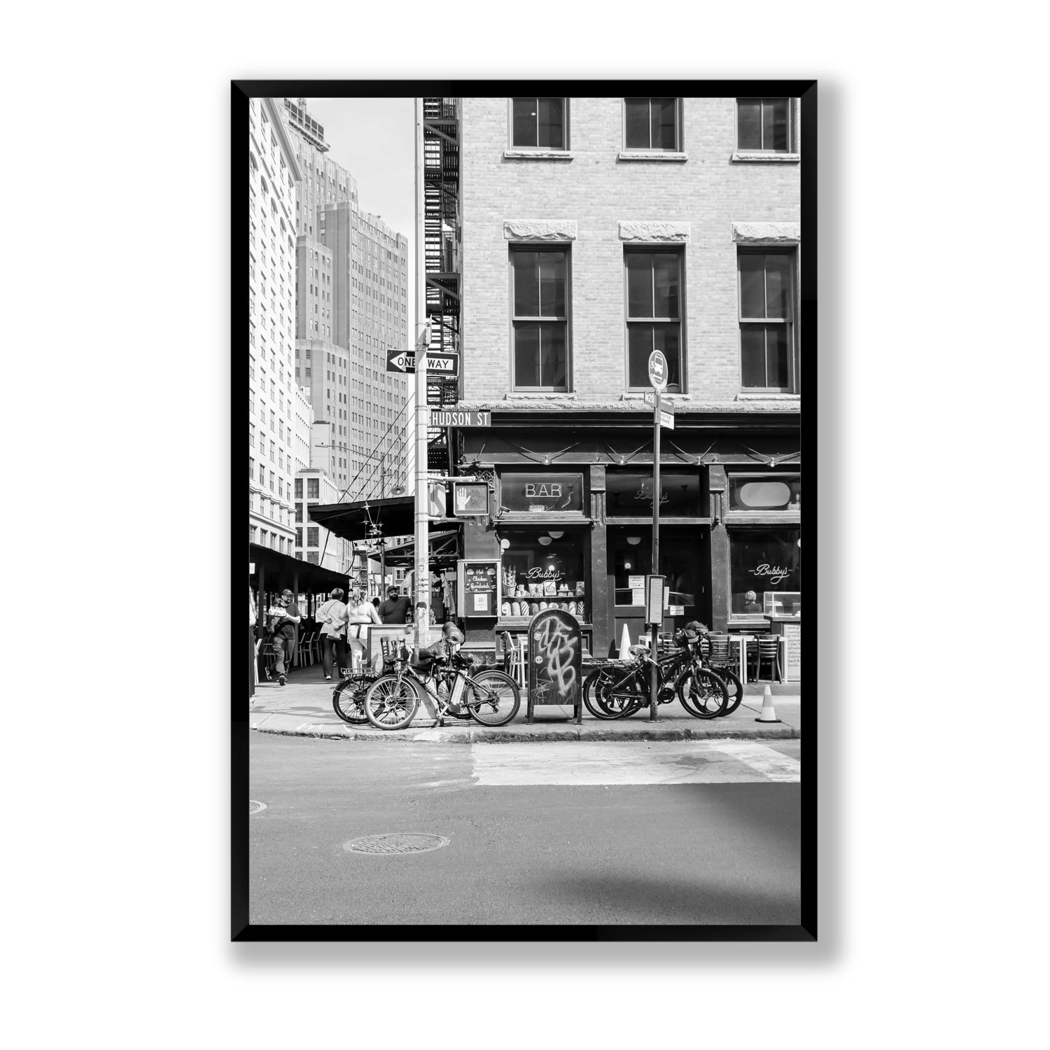 Bites Of The Big Apple New York NYC Black & White wall art Statement full-bleed fine art print in black frame