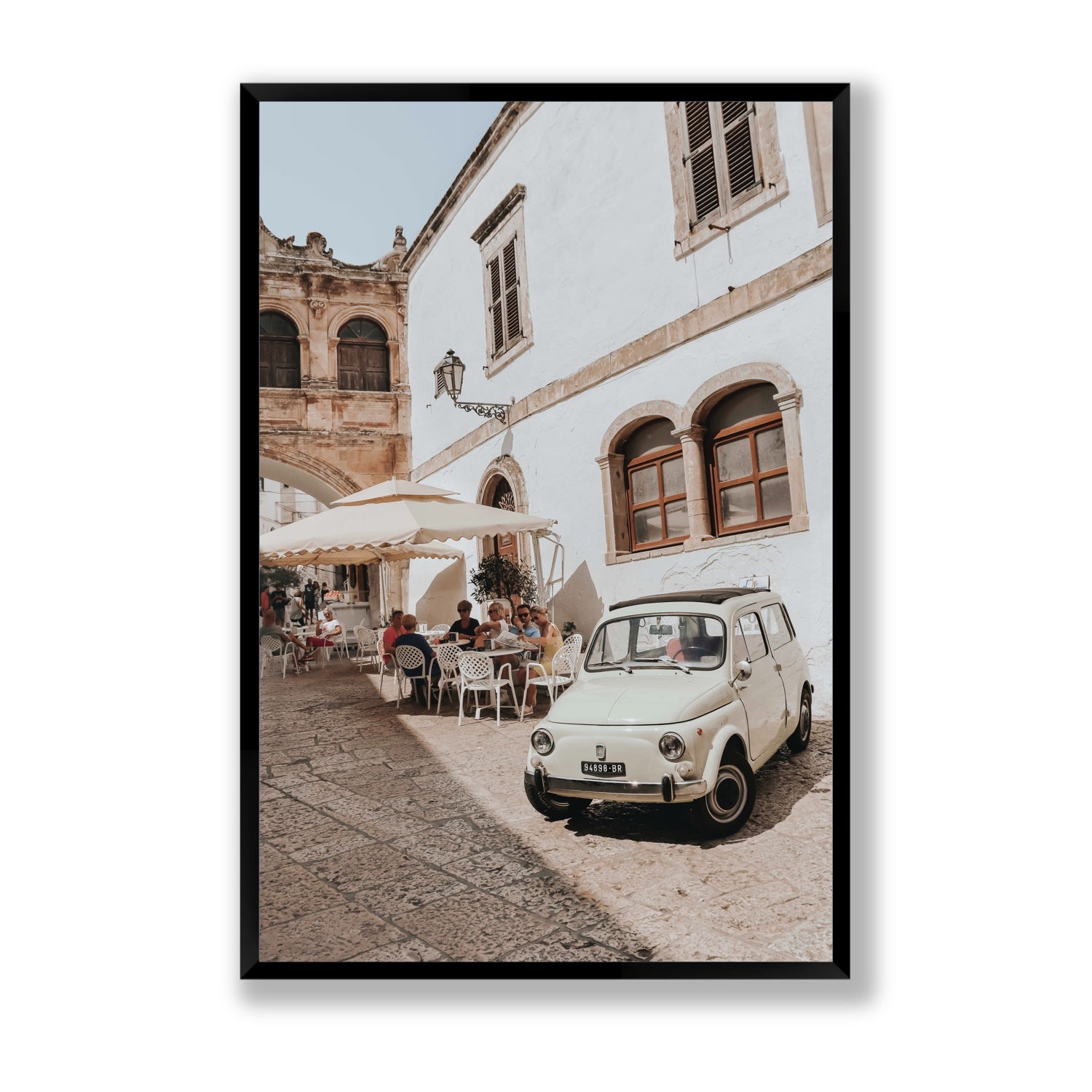 Piazza di Ostuni Puglia Italian wall art Statement full-bleed fine art print in black frame