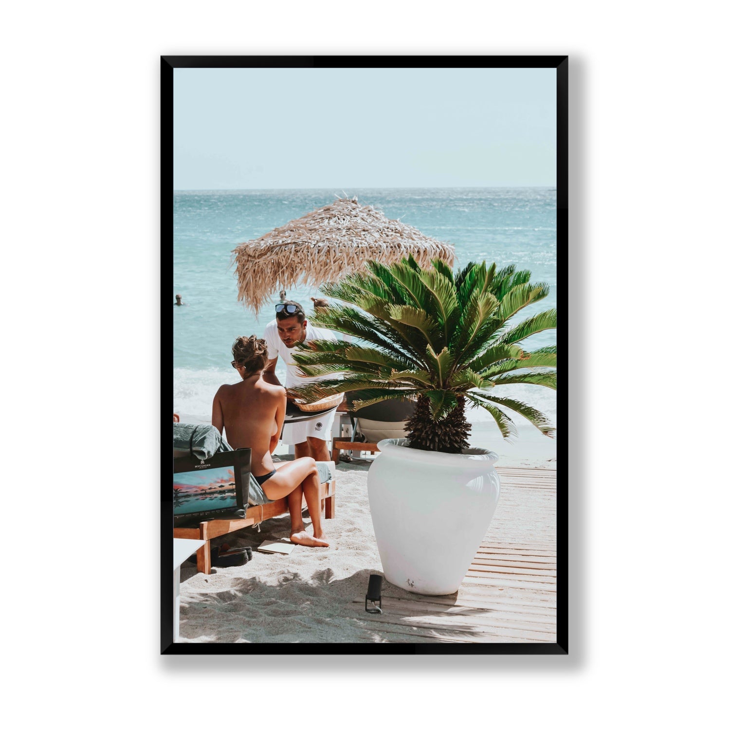 At Your Service Mykonos Greek island wall art Statement full-bleed fine art print in black frame