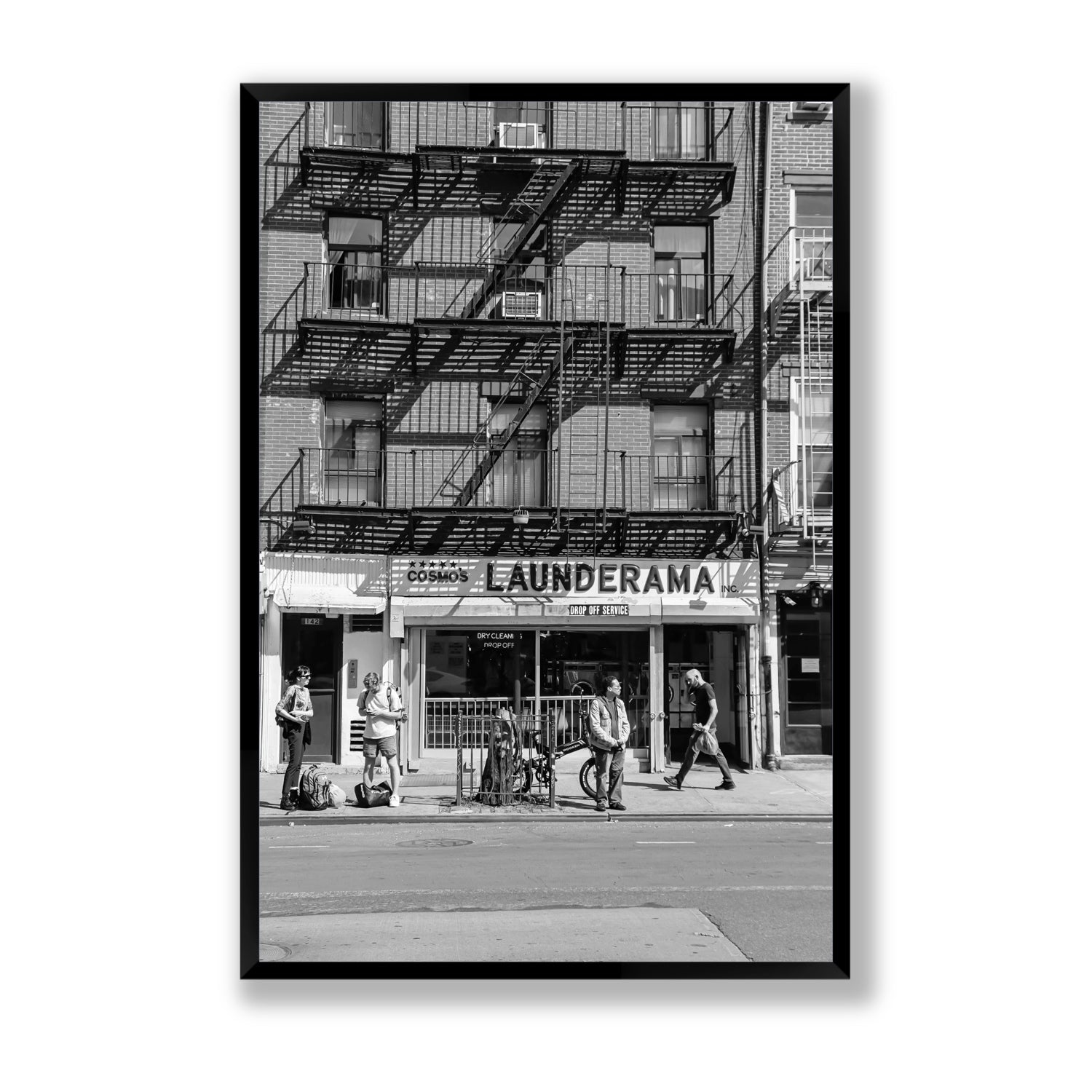 Bus Stop New York NYC Black & White wall art Statement full-bleed fine art print in black frame