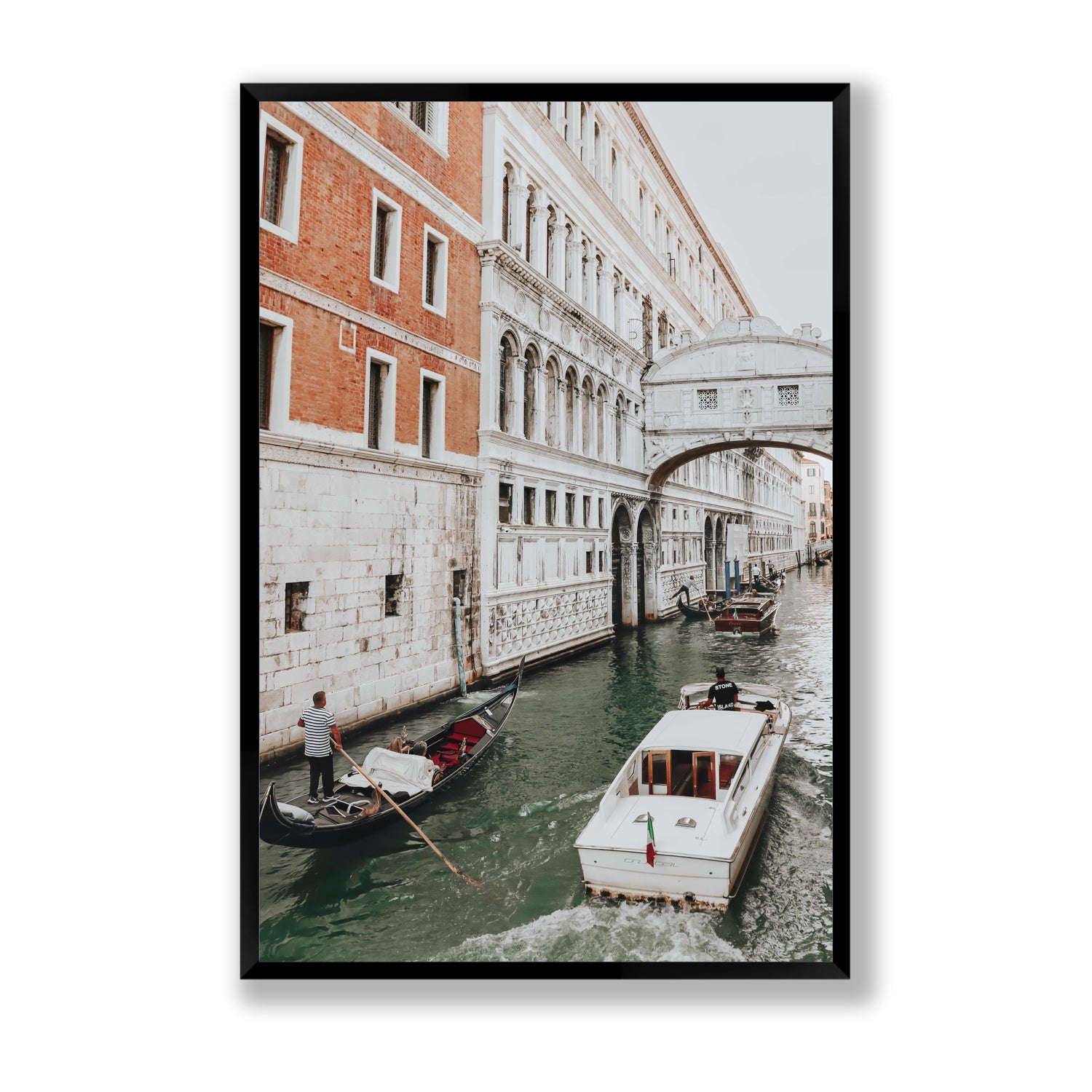 Under the Bridge Venice Gondola Italian wall art Statement full-bleed fine art print in black frame