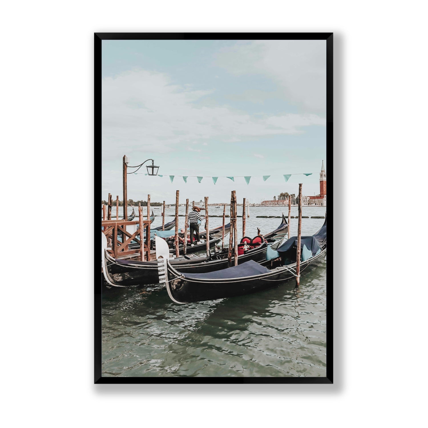 The Gondolier Venice Gondola Italian wall art Statement full-bleed fine art print in black frame