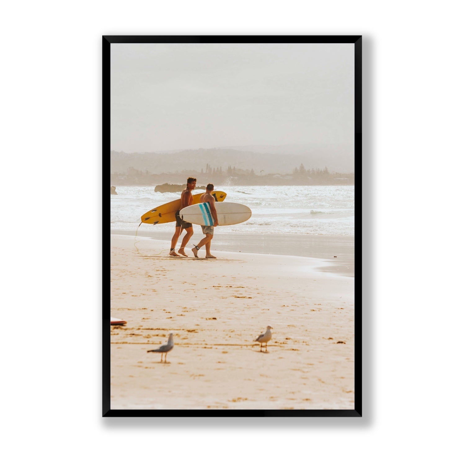 Shane & Benji Byron Bay Surf coastal wall art Statement full-bleed fine art print in black frame