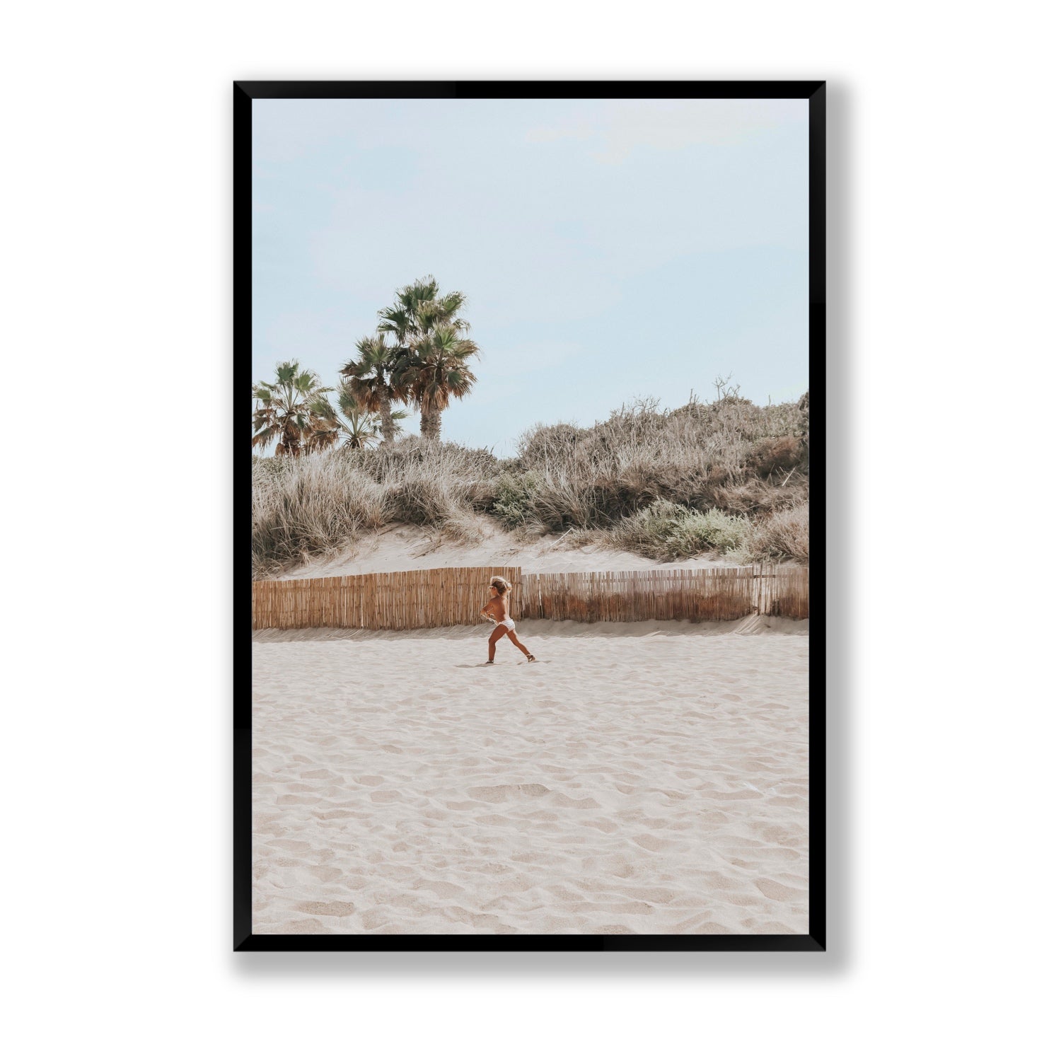 Joyful Sprint Puglia beach coastal fine art print Statement full-bleed fine art print in black frame
