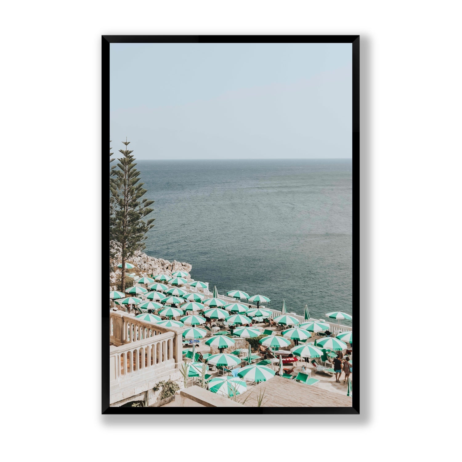 Sun-drenched Stripes Puglia beach coastal wall art Statement full-bleed fine art print in black frame