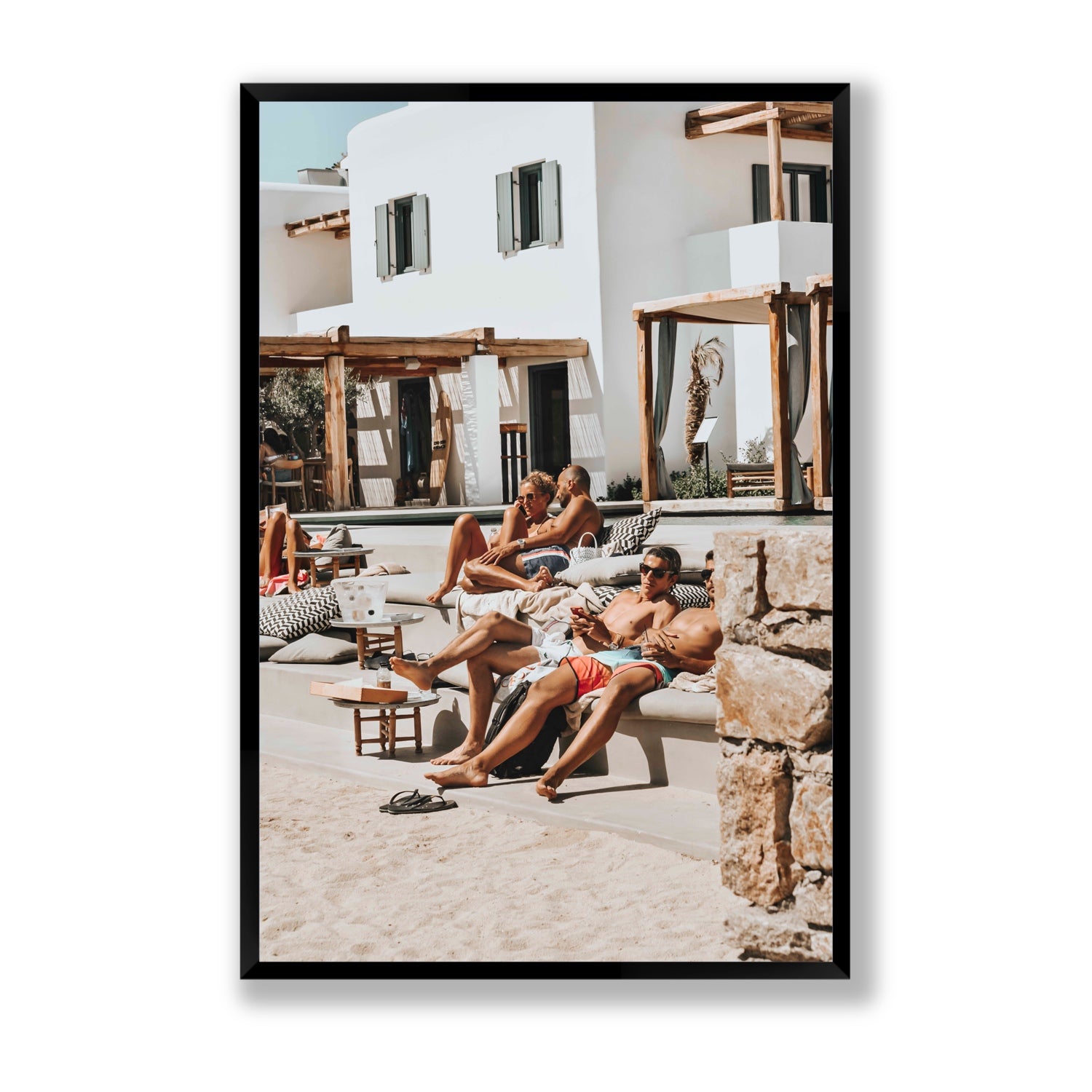 Style That Sizzles Mykonos Greek island wall art Statement full-bleed fine art print in black frame
