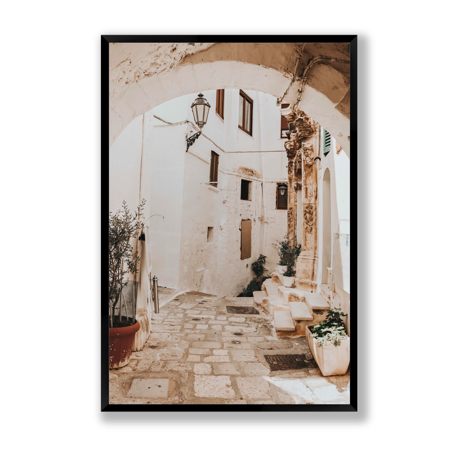 Pathway Wander Puglia Ostuni wall art Statement full-bleed fine art print in black frame