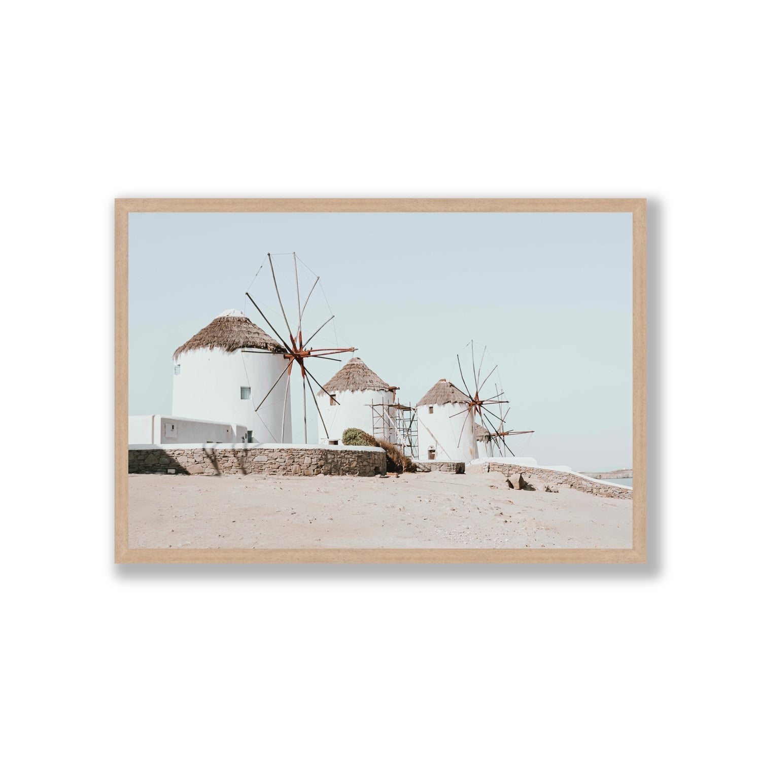 Rustic Icons Mykonos Greek island wall art Giant full-bleed fine art print in natural oak frame