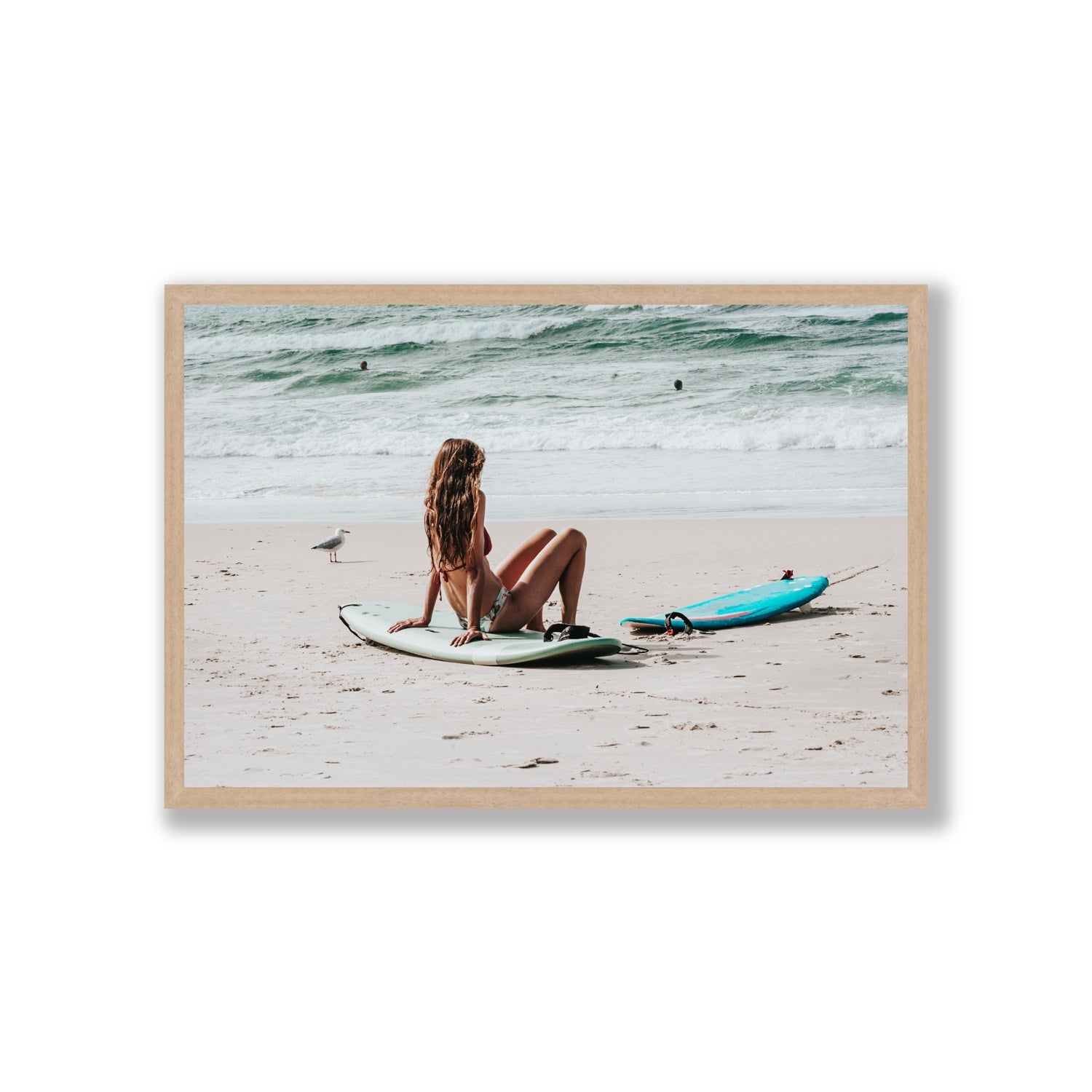 Ciao Bella Byron Bay Surf coastal wall art Giant full-bleed fine art print in natural oak frame