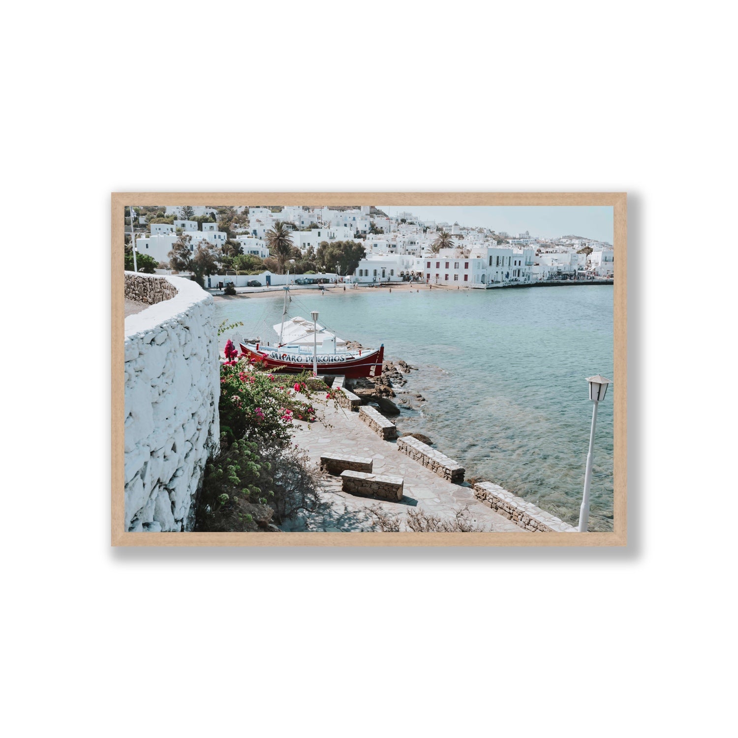 Harika Mykonos Greek island wall art Giant full-bleed fine art print in natural oak frame