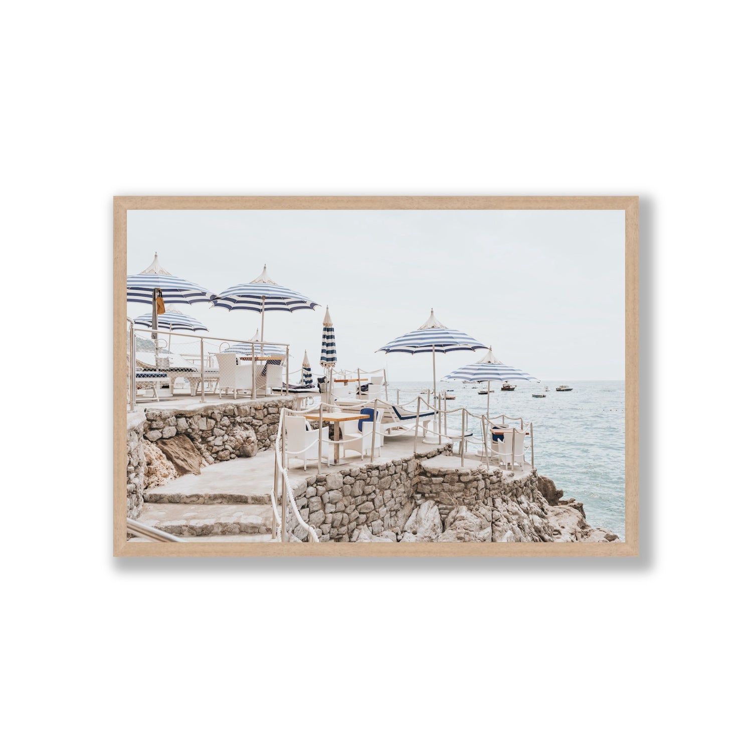Ombrelloni fine art print, Positano, Italy, Giant, Natural Oak Frame · Full Bleed, Fine Art Print