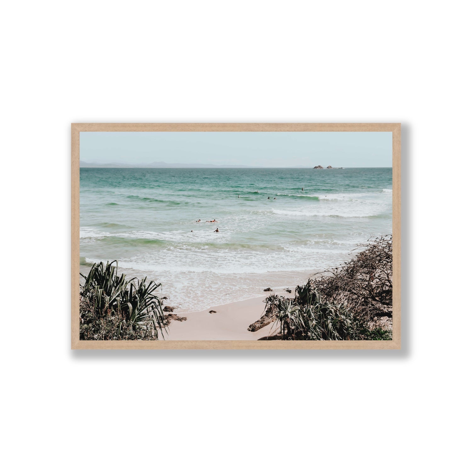 Surf City Byron Bay Surf coastal wall art Giant full-bleed fine art print in natural oak frame