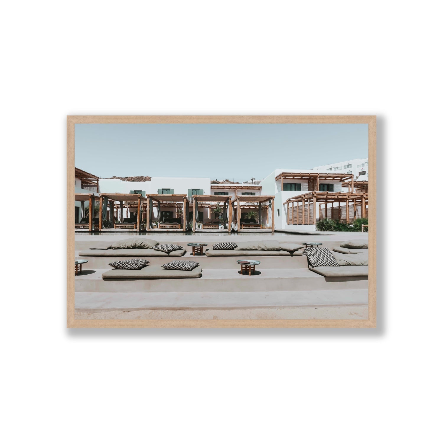 Platis Gialos fine art print, Mykonos, Greece, Giant, Natural Oak Frame · Full Bleed, Fine Art Print