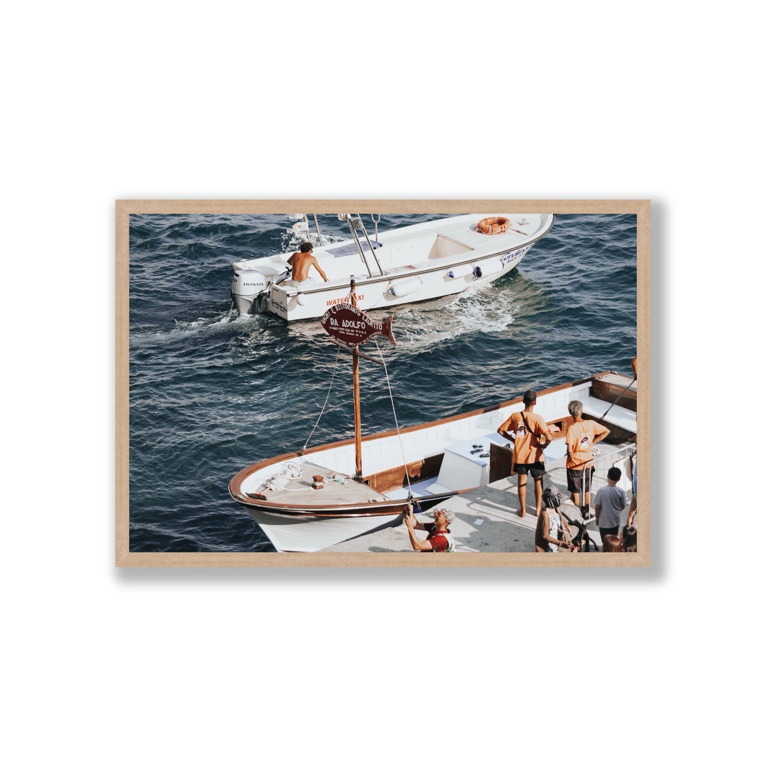 Water Taxi Positano wall art Giant full-bleed fine art print in natural oak frame