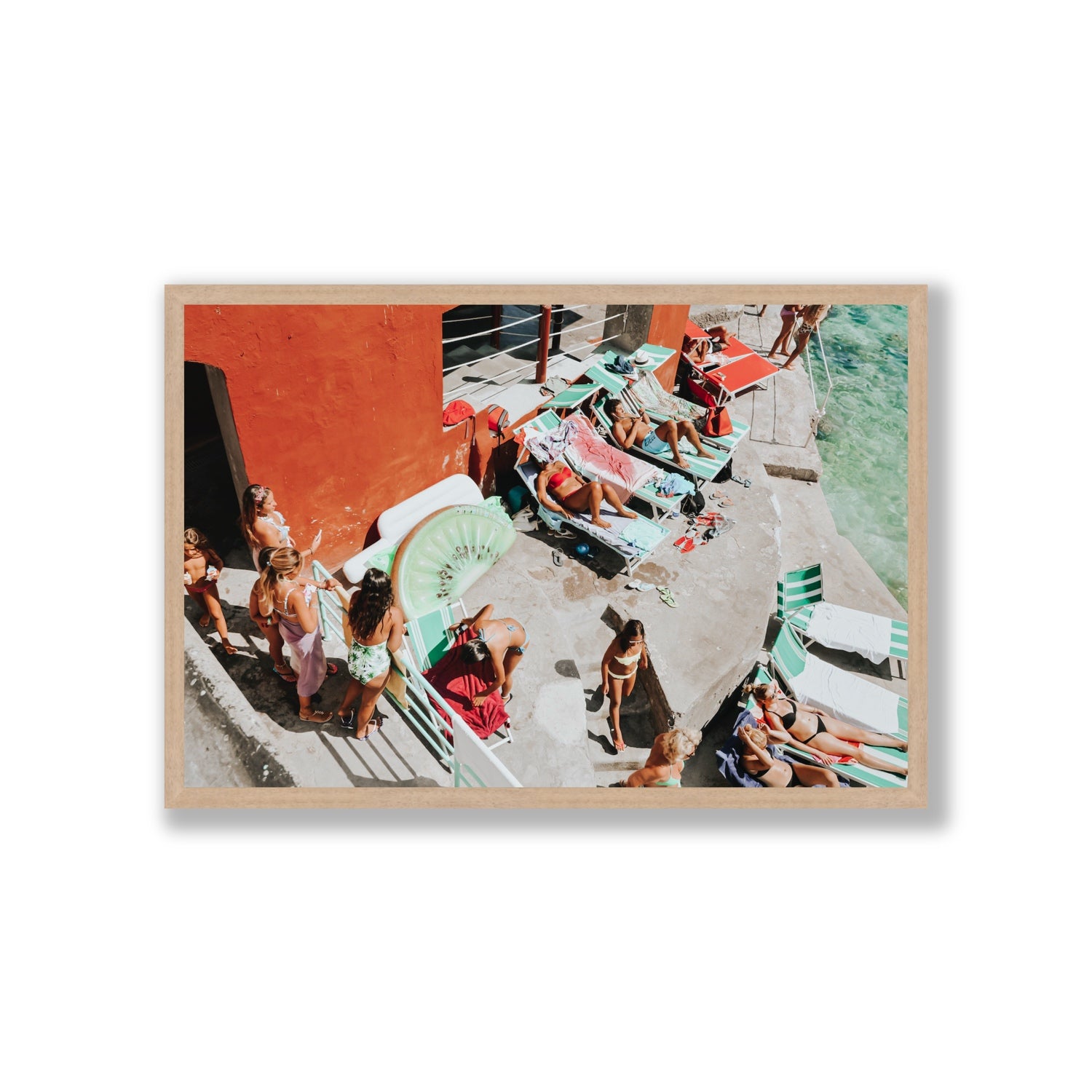 Italianita Capri beach Mediterranean wall art Giant full-bleed fine art print in natural oak frame