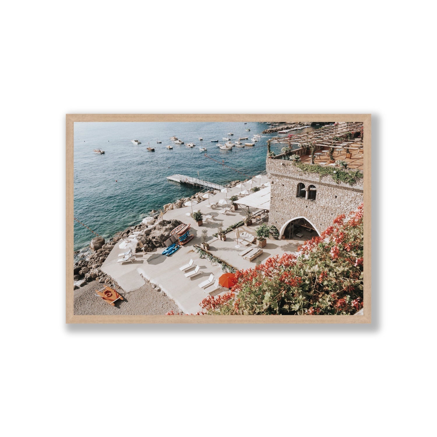 Floral Fortress fine art print, Amalfi, Italy, Giant, Natural Oak Frame · Full Bleed, Fine Art Print