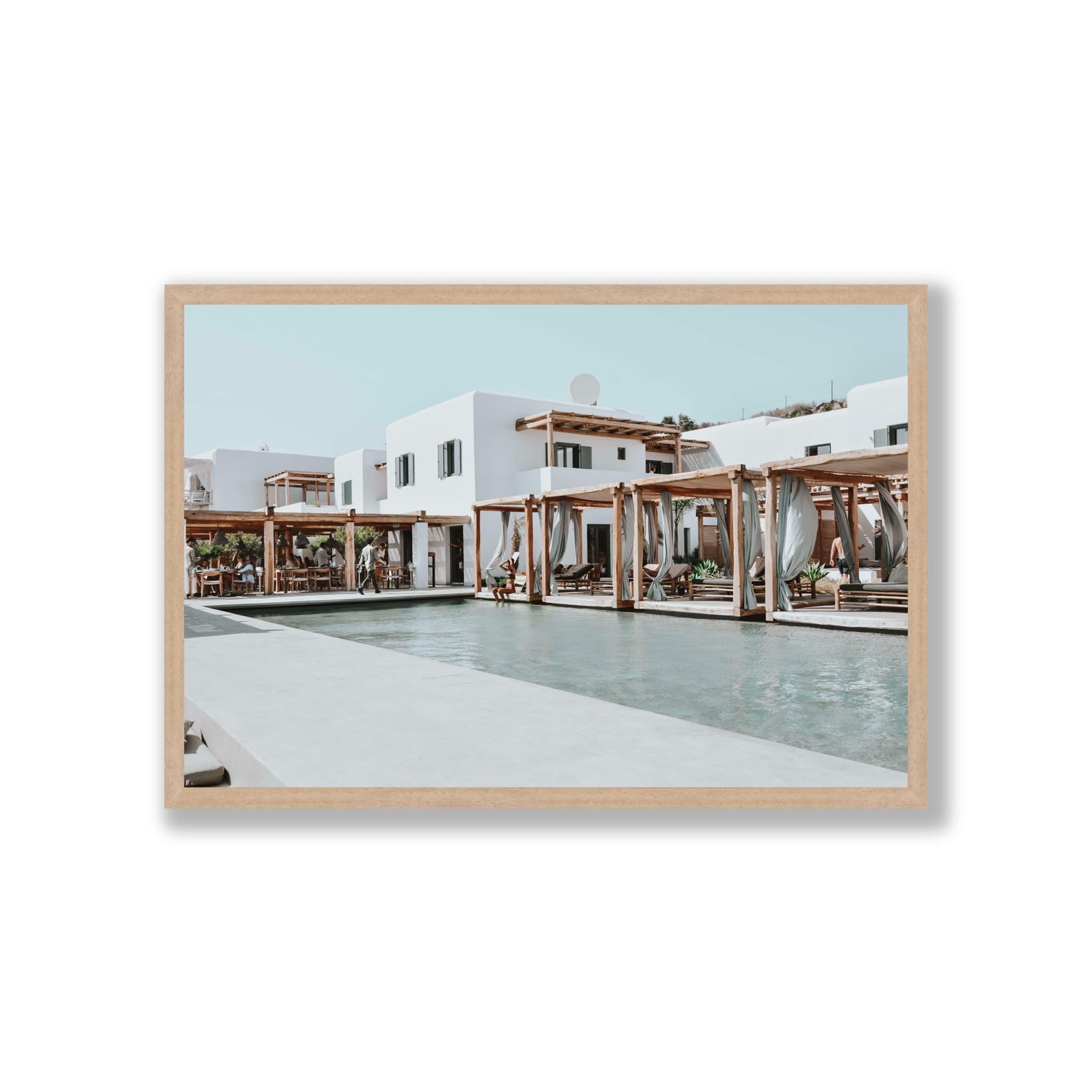 Polytelís Mykonos Greek island wall art Giant full-bleed fine art print in natural oak frame