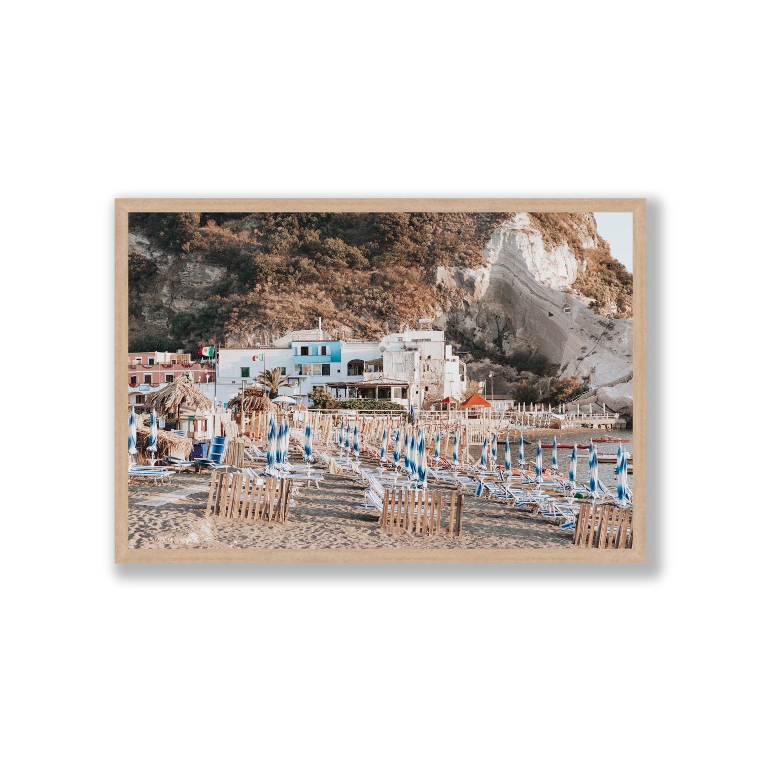 Sant' Angelo Ischia Italian coastal wall art Giant full-bleed fine art print in natural oak frame
