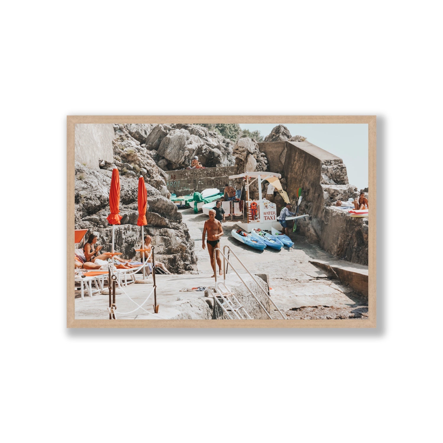 The Local Praiano Amalfi Coast Mediterranean wall art Giant full-bleed fine art print in natural oak frame