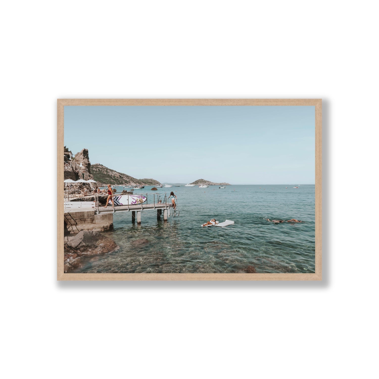Retro Glamour Tuscany coastal Italian wall art Giant full-bleed fine art print in natural oak frame