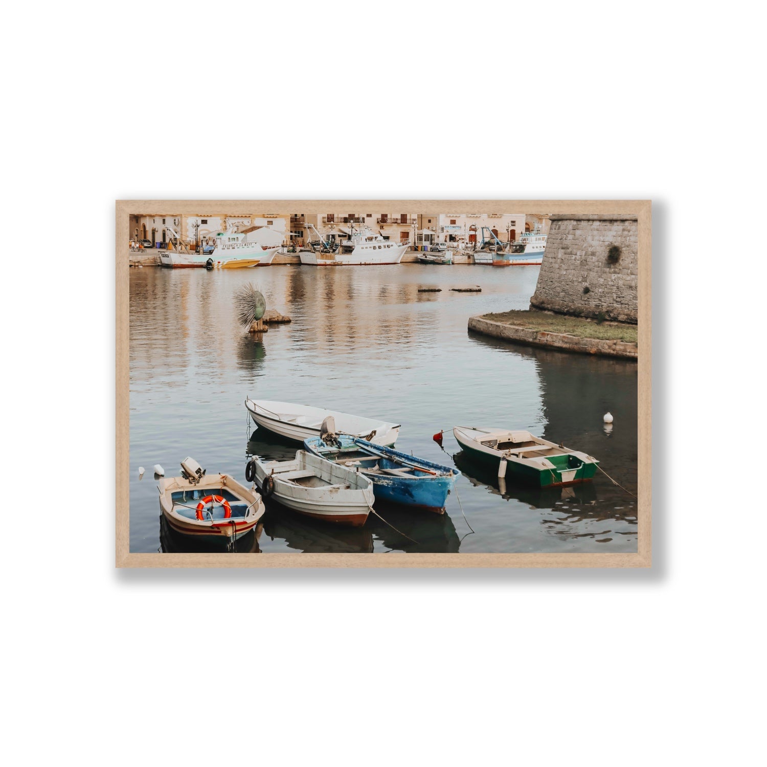 Cinque Barche Puglia Gallipoli Italian art print Giant full-bleed fine art print in natural oak frame