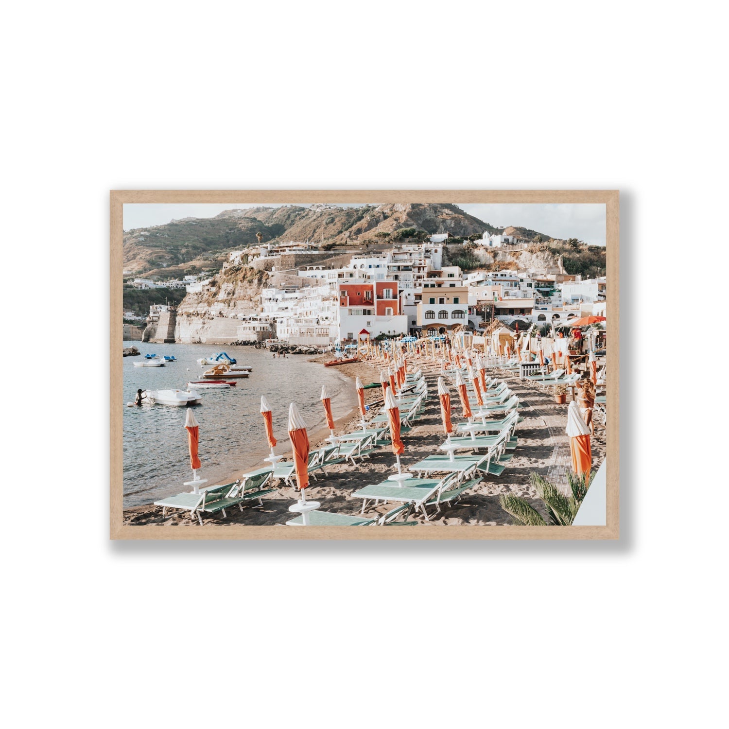 Sole Estivo Ischia Italian coastal wall art Giant full-bleed fine art print in natural oak frame