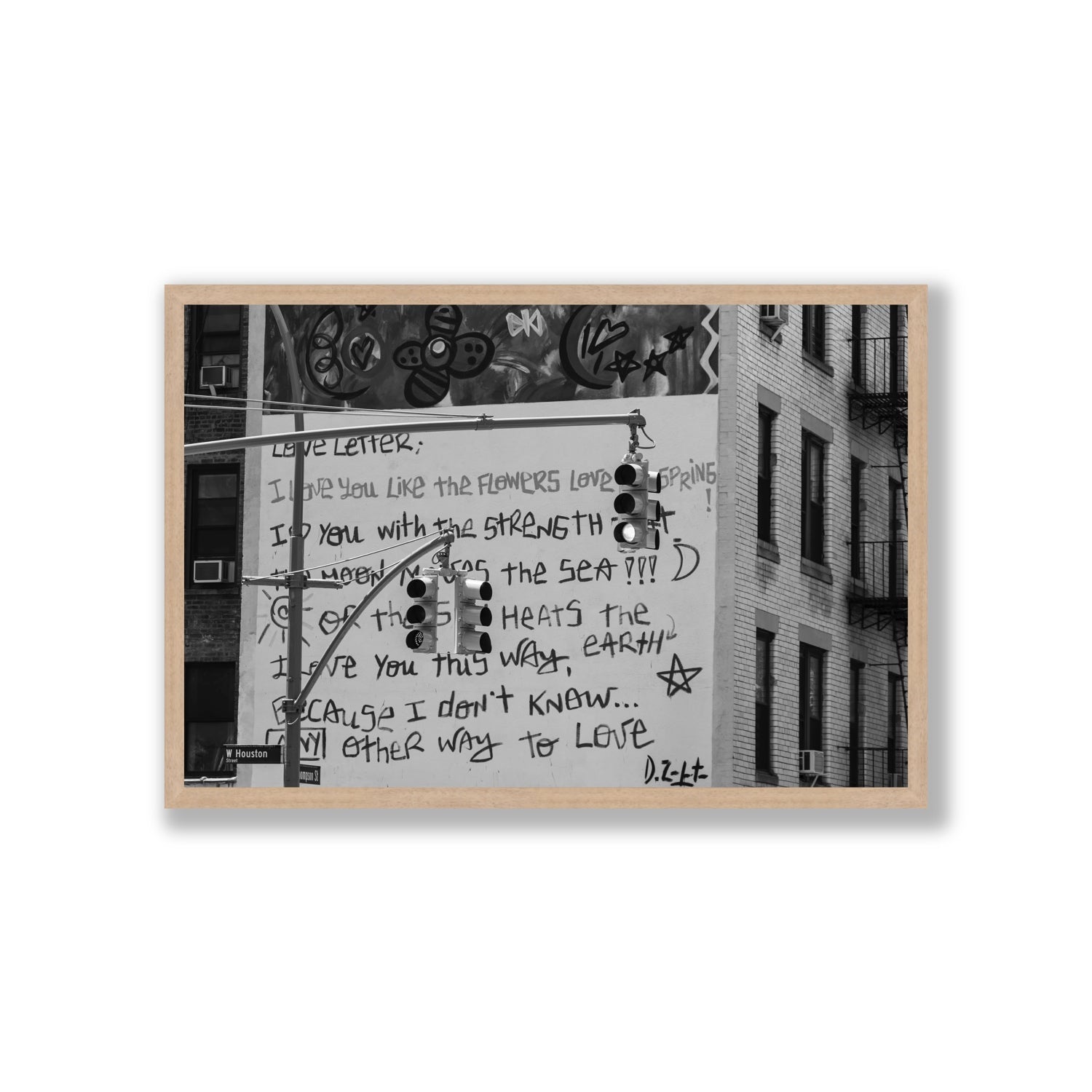 Love Letter New York NYC Black & White wall art Giant full-bleed fine art print in natural oak frame