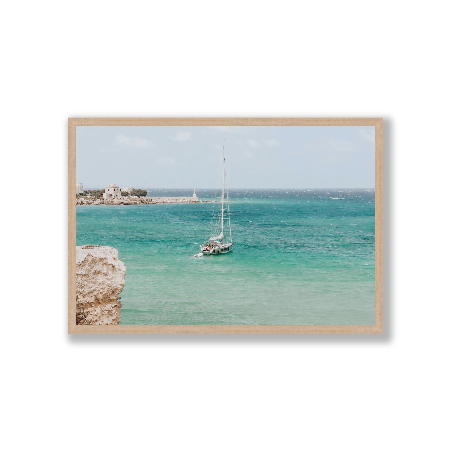 Adriatic Escape Puglia Italian coastal decor wall art Giant full-bleed fine art print in natural oak frame