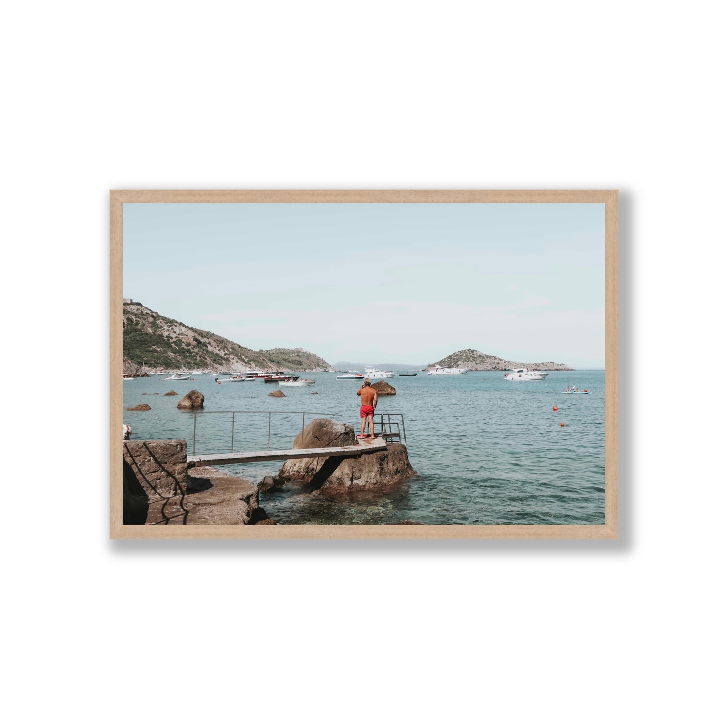 Out Of Office Tuscany coastal Italian wall art Giant full-bleed fine art print in natural oak frame