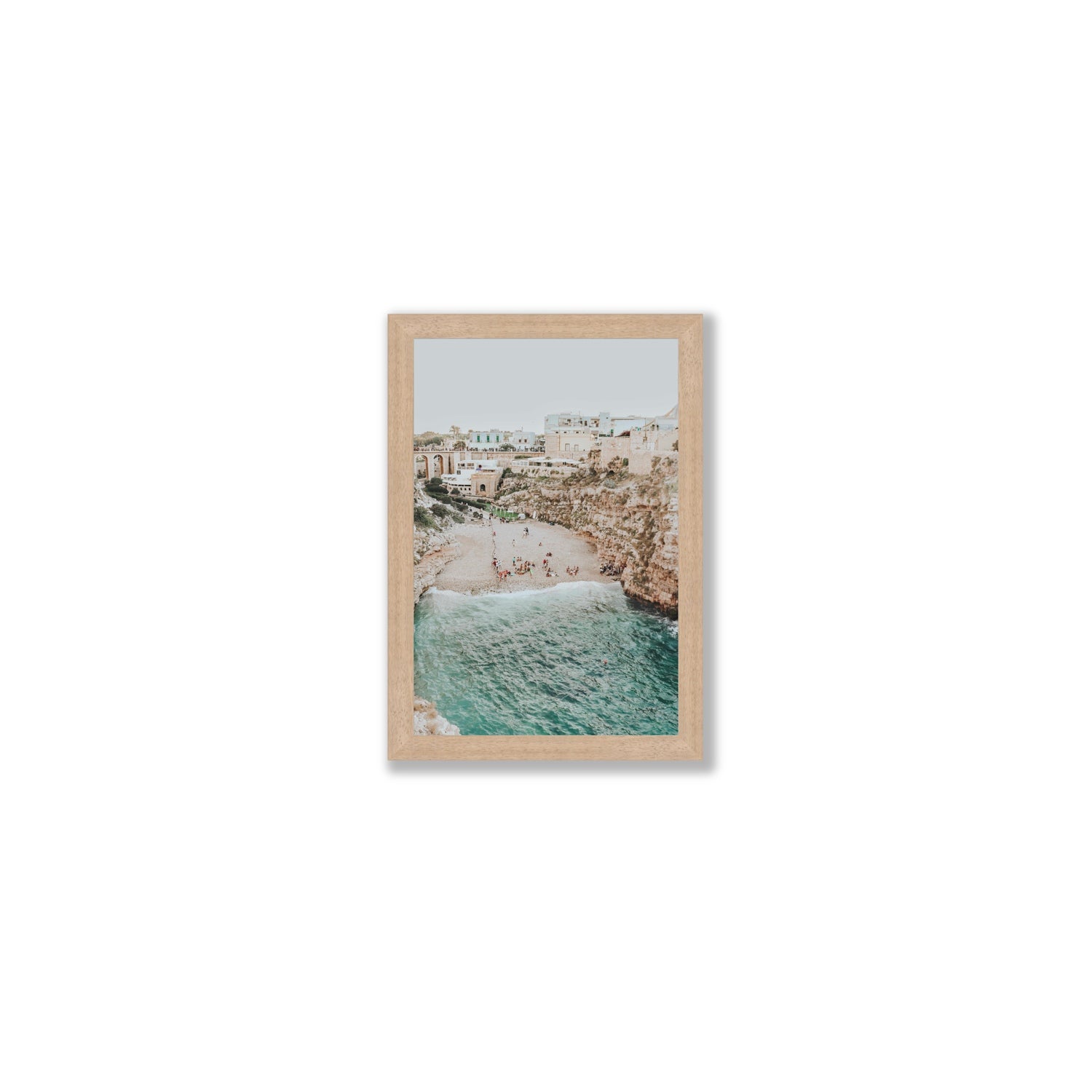Polignano Vista Puglia coastal Italian beach fine art print Small full-bleed fine art print in natural oak frame