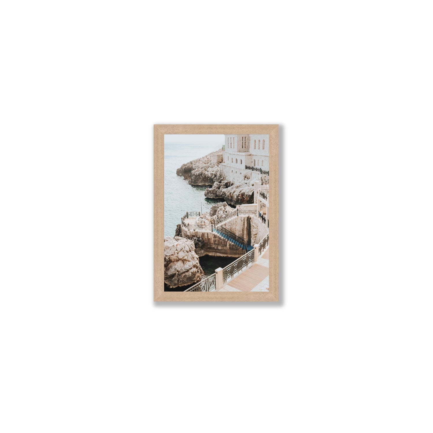 Wellness Centre Puglia coastal wall art Small full-bleed fine art print in natural oak frame