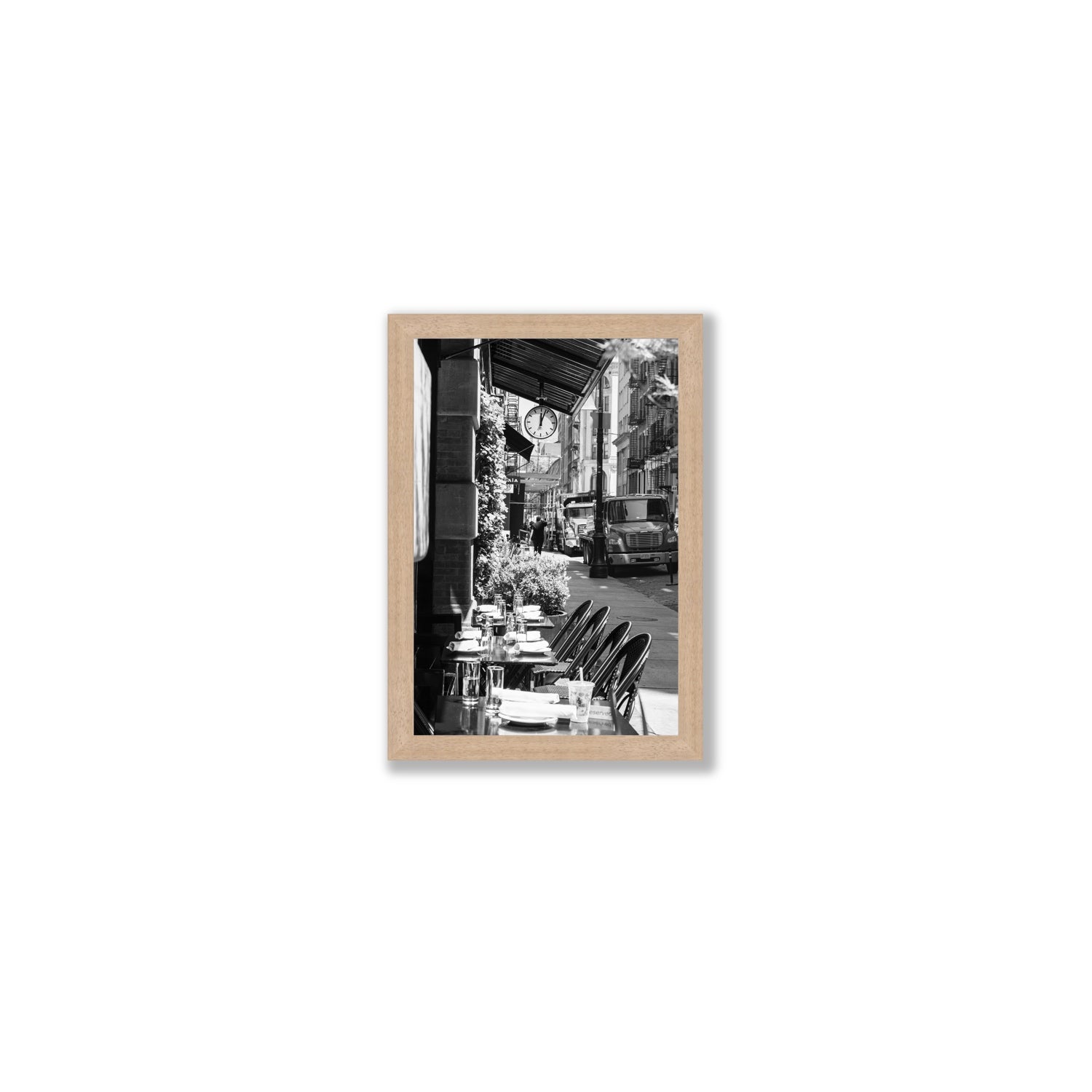 Mercer Street New York NYC Black & White wall art Small full-bleed fine art print in natural oak frame